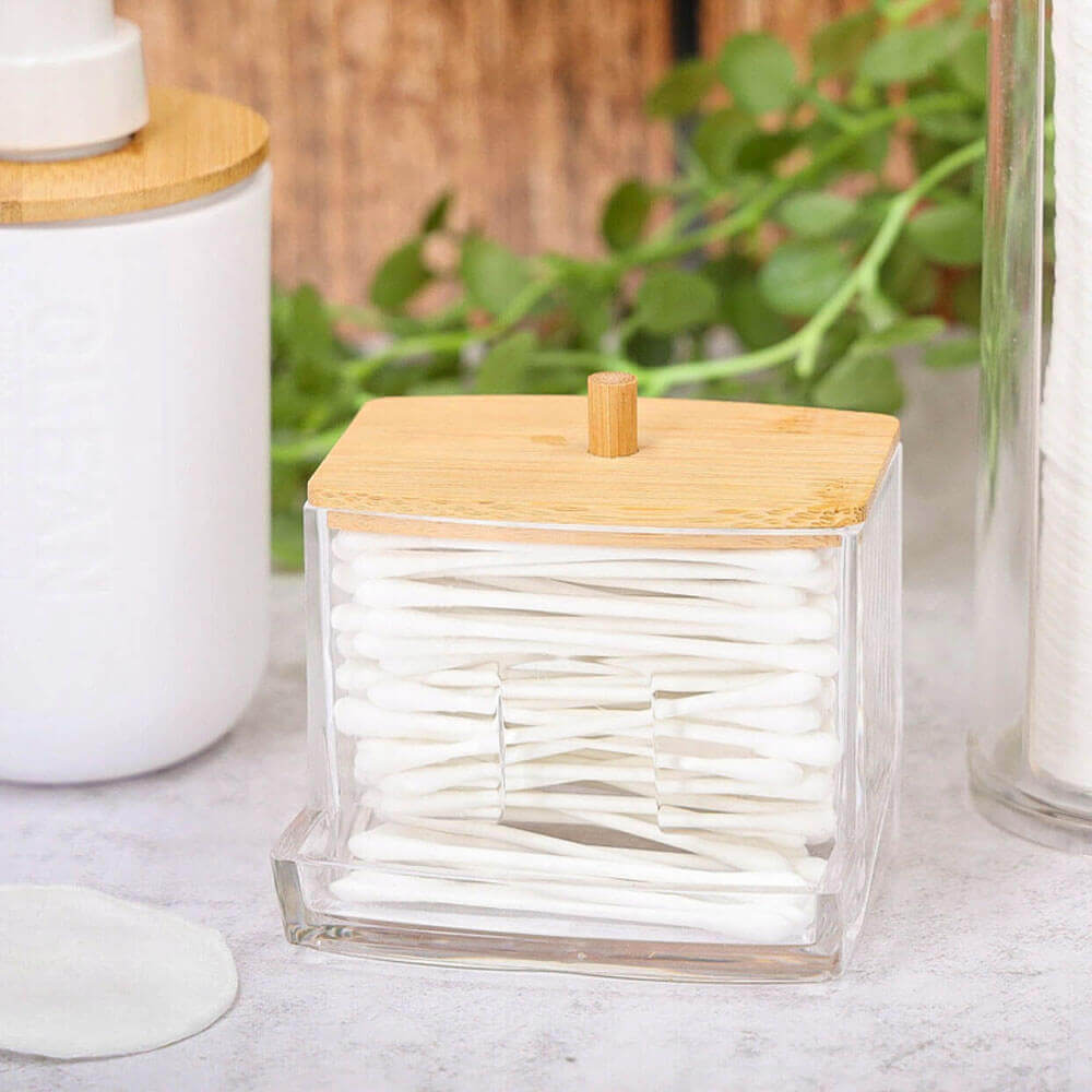Bamboo Bud Holder with Cotton and Bamboo Earbuds