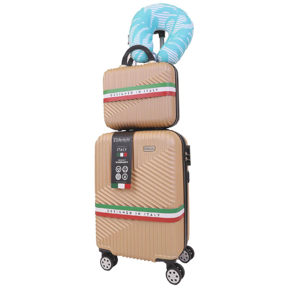 Roma Hardshell Luggage Suitcase & Cosmetic Bag - Gold