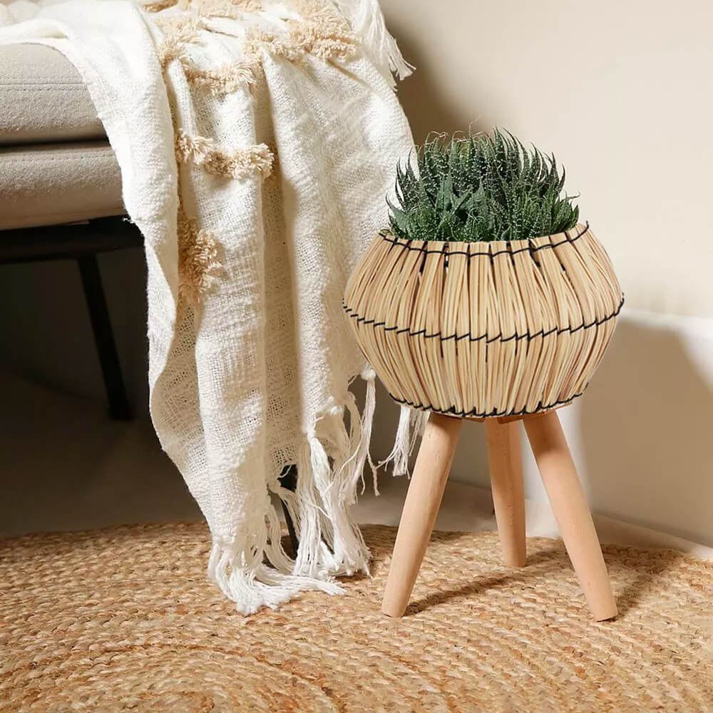 Small Natural Wood Standing Basket - 20cm