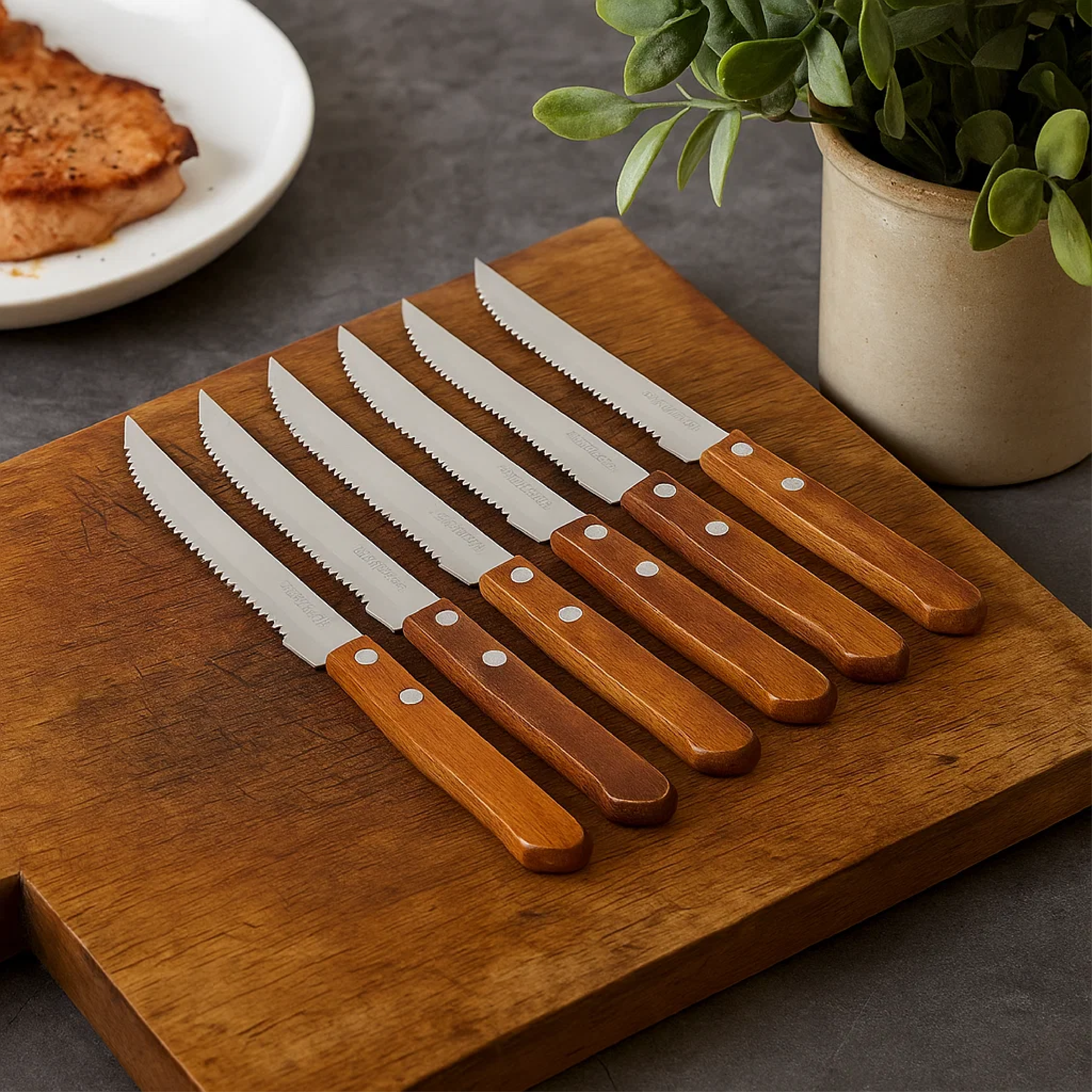 Stainless-Steel Knives with Wooden Handle - Set of 6