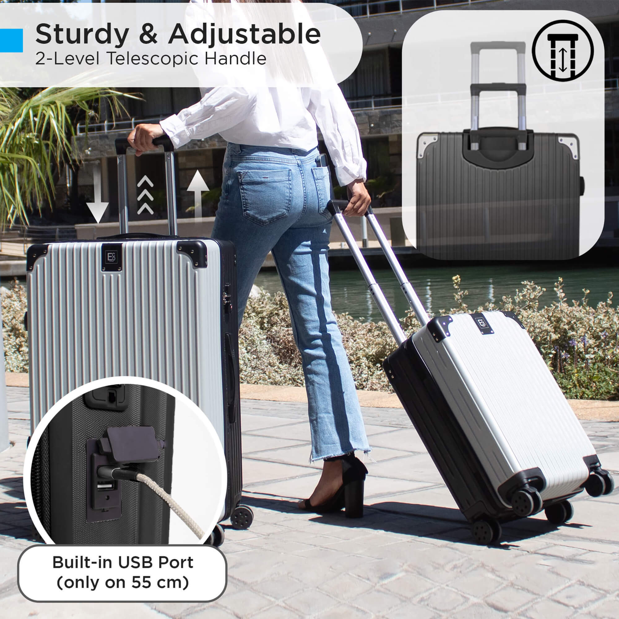 Berlin Luggage Hardshell Suitcases Set of 2 with Cover - Black