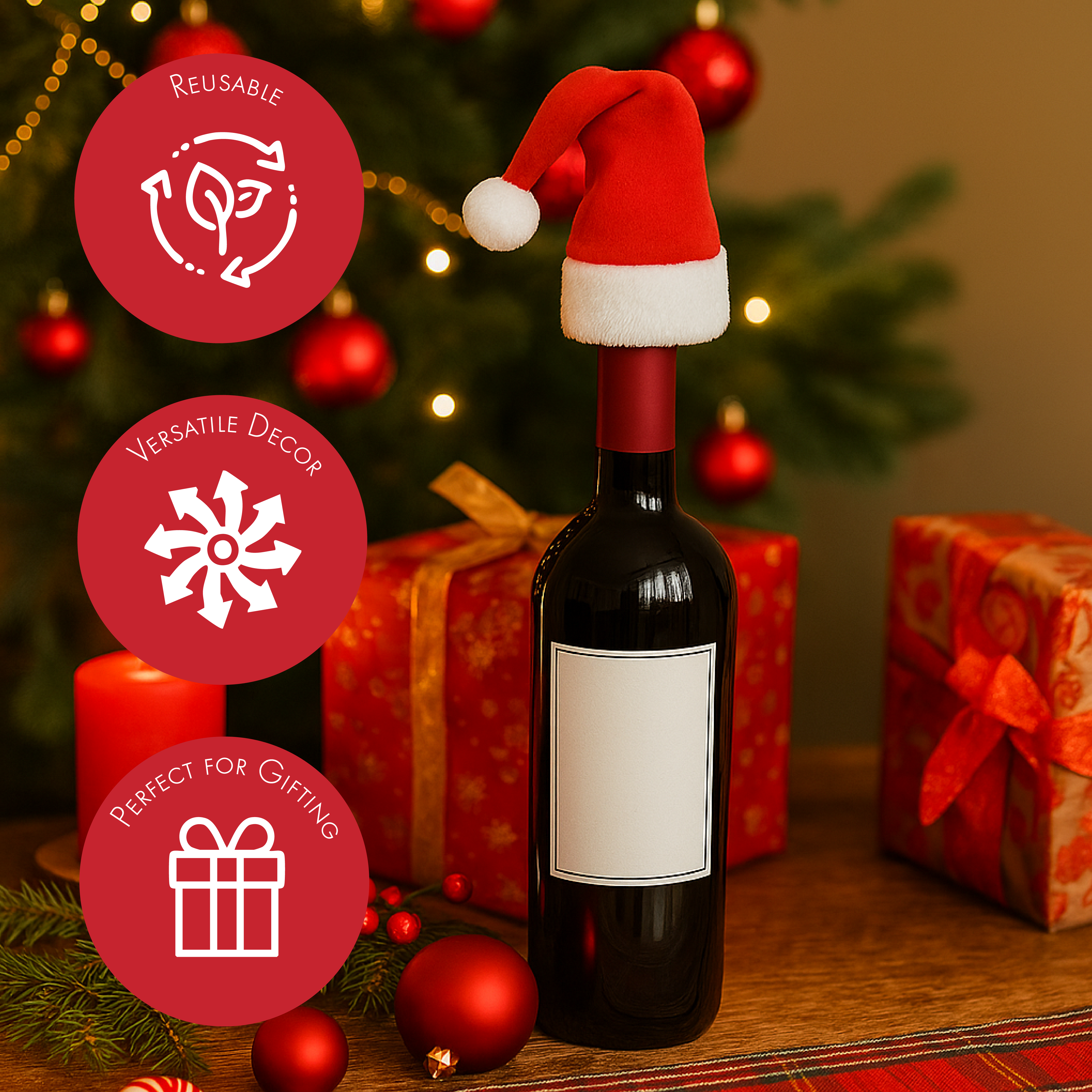Christmas Santa Hat Stocking Wine Bottle Covers Set of 4