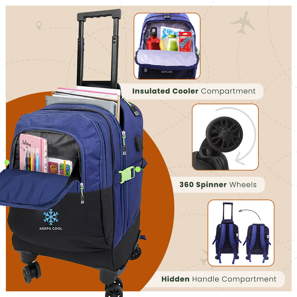 Spinner Trolley Backpack with Coolerbag Compart and USB Port