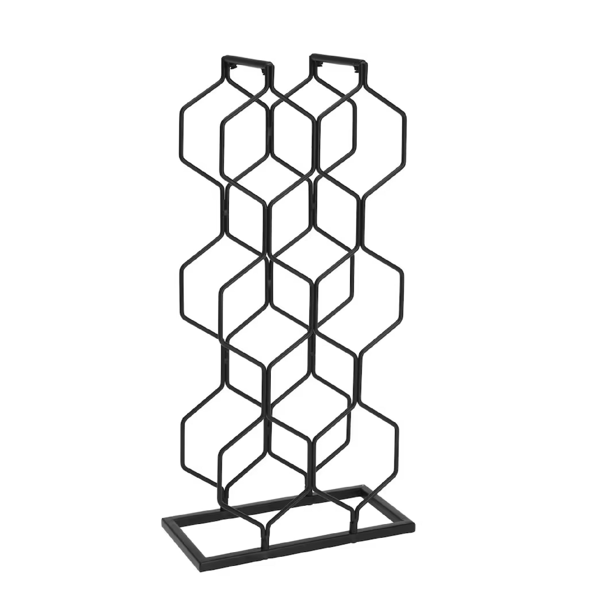 Decorative Black Metal Wine Rack – Holds 8 Bottles (48x23x11cm)