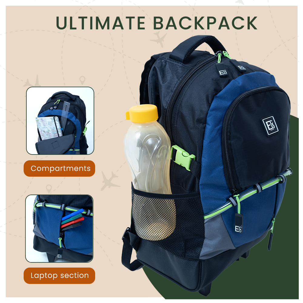 Telescopic Trolley Backpack with Roller Ball Wheels - Navy