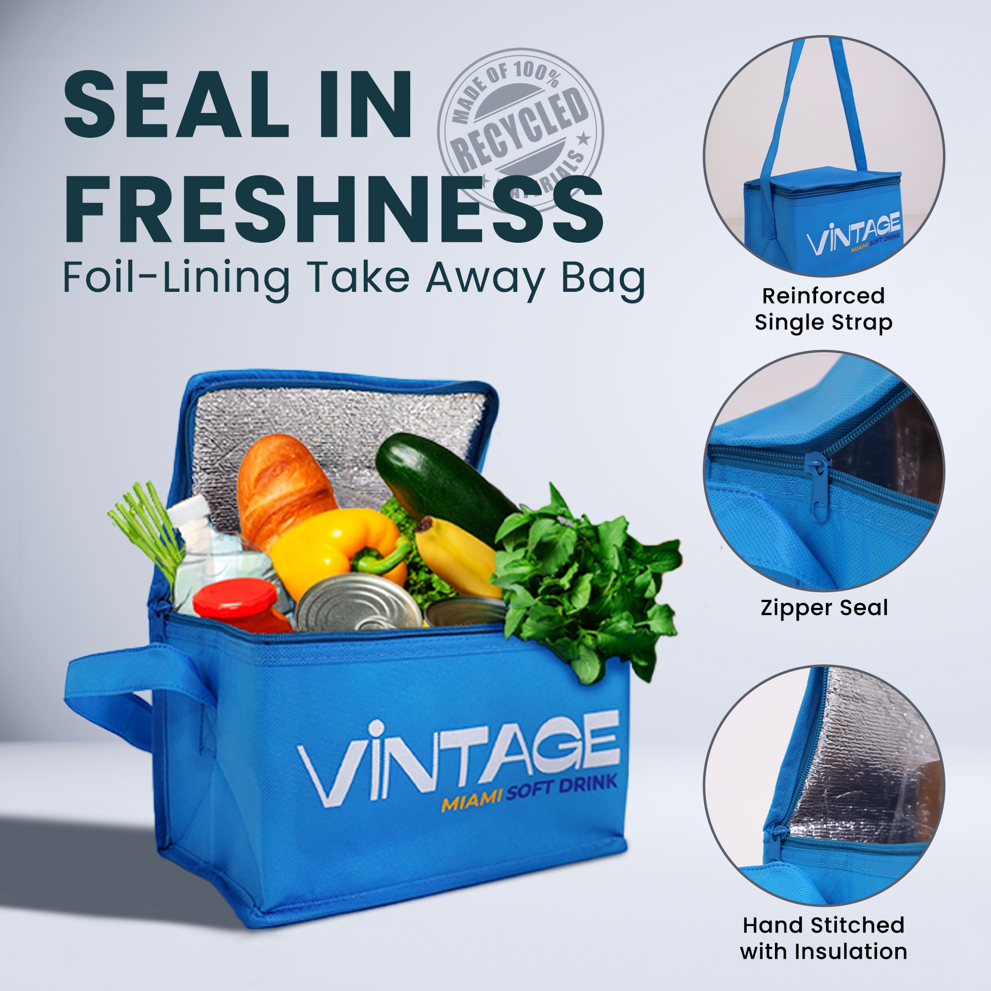 TA-C25 - Reusable Insulated Cooleer Bag with Zipper | 70GSM, 13L