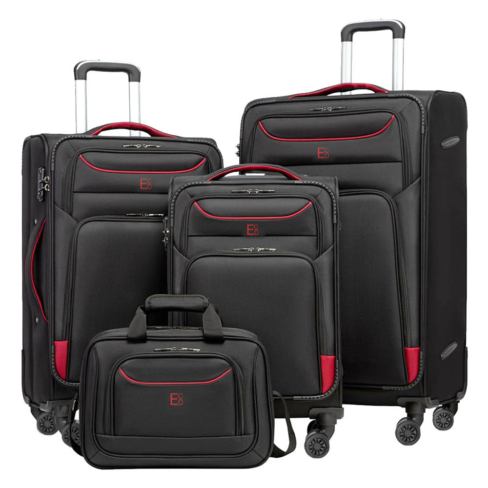 Pre-Order Monaco Soft Luggage Set of 4 Pieces Black and Red - Coming Soon