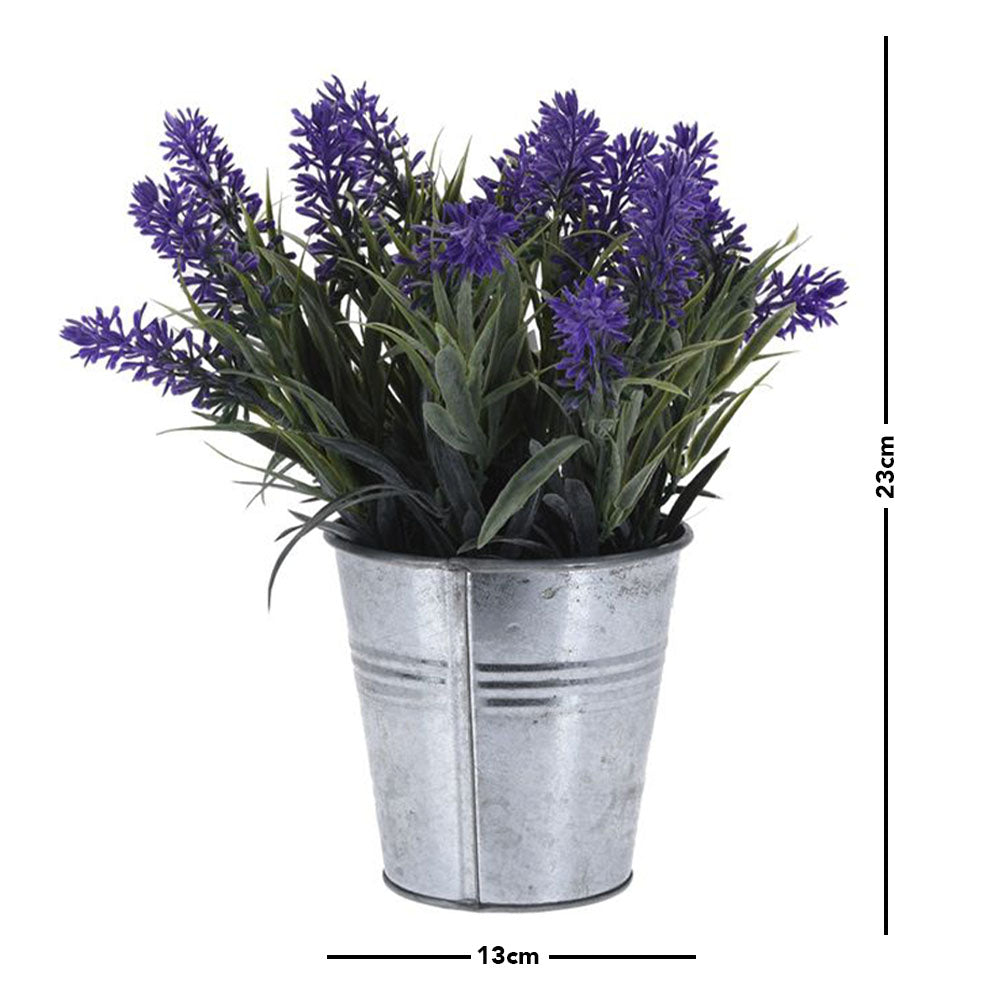 Artificial Plant in Zinc Pot - Lavender Design - 24cm