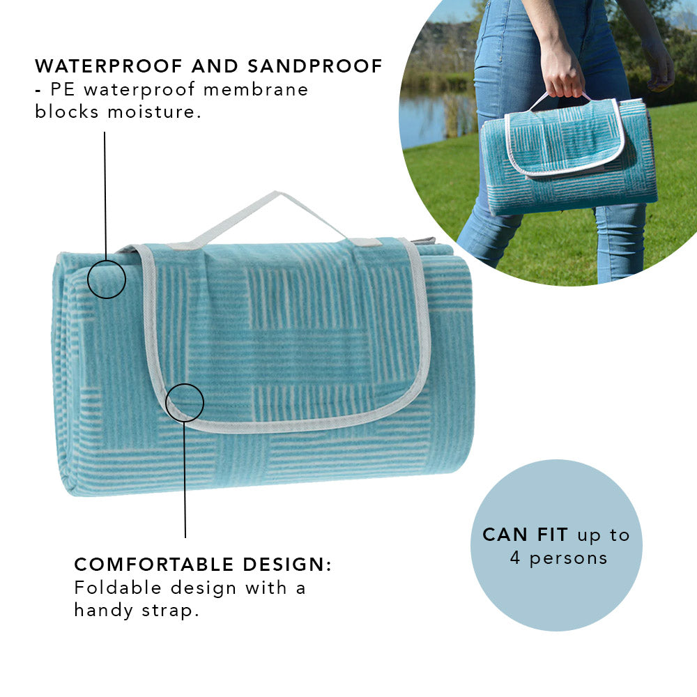 Picnic Blanket with Handle - Foldable Design & Water-resistant Lining