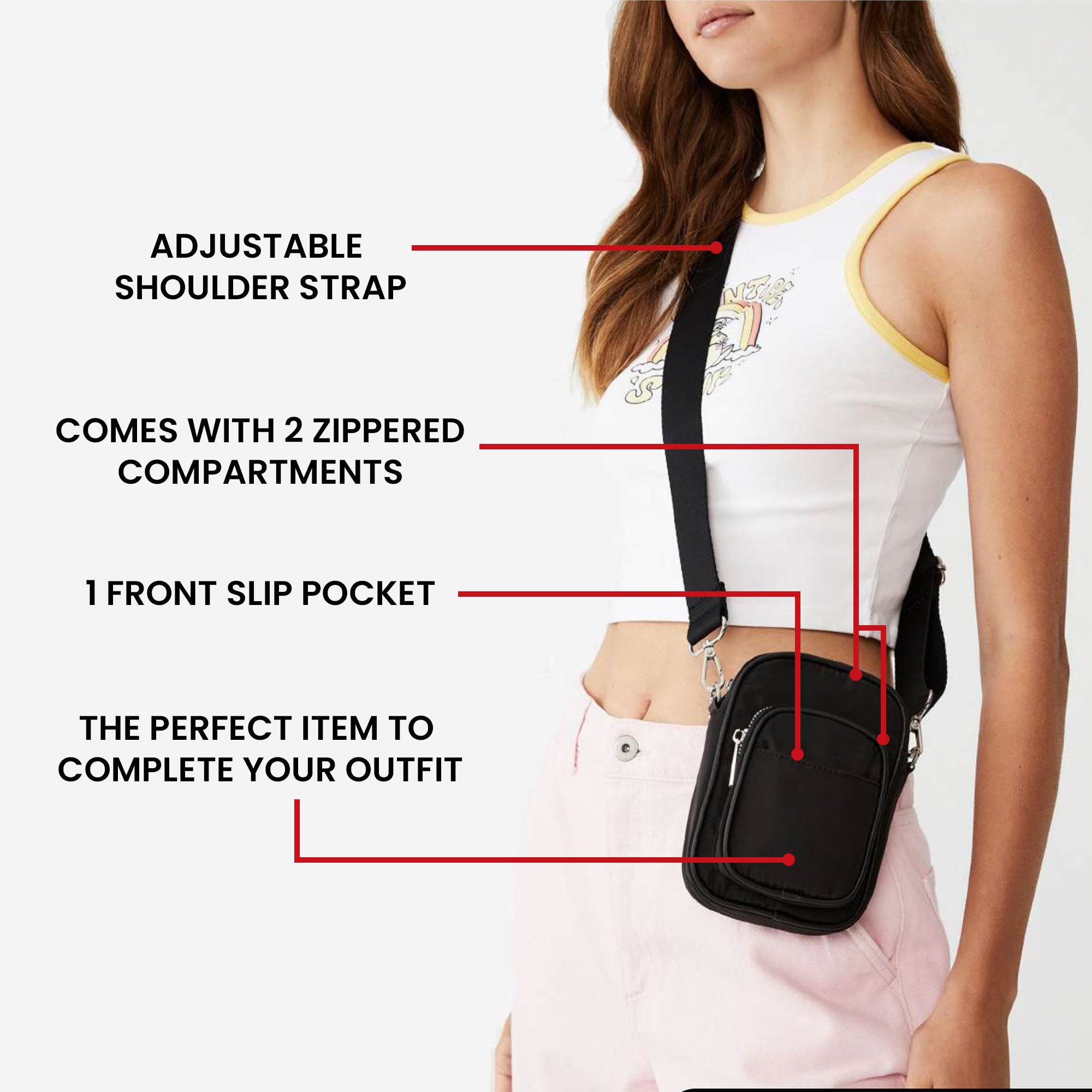 Adjustable Crossbody Chest Bag - 3 Compartments