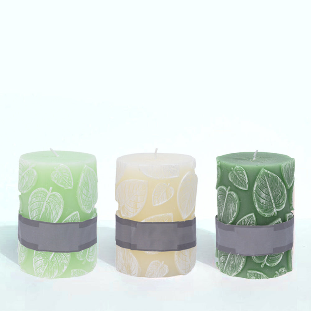 Wax Candle with Leaf Print