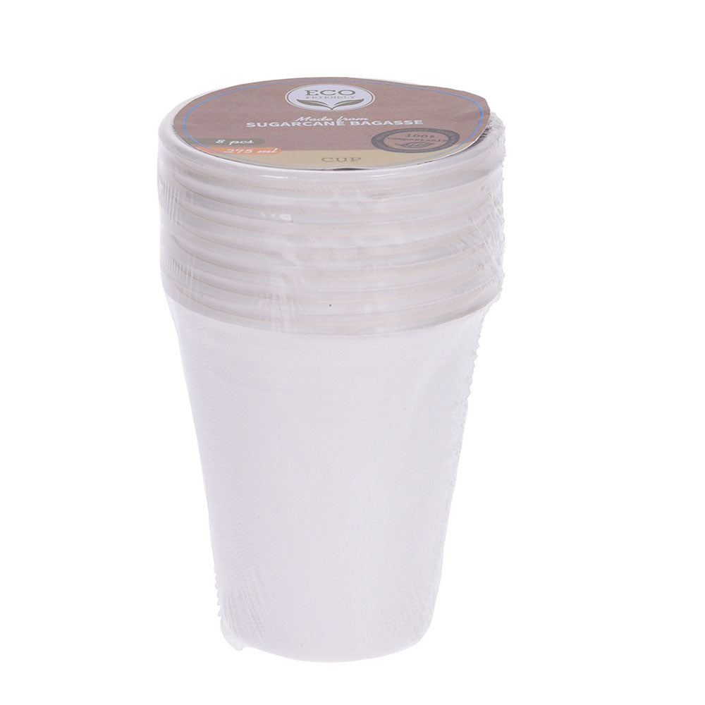 Sugarcane Cups Party Pack - 8 Pieces - 275ml - Eco-friendly & Biodegradable