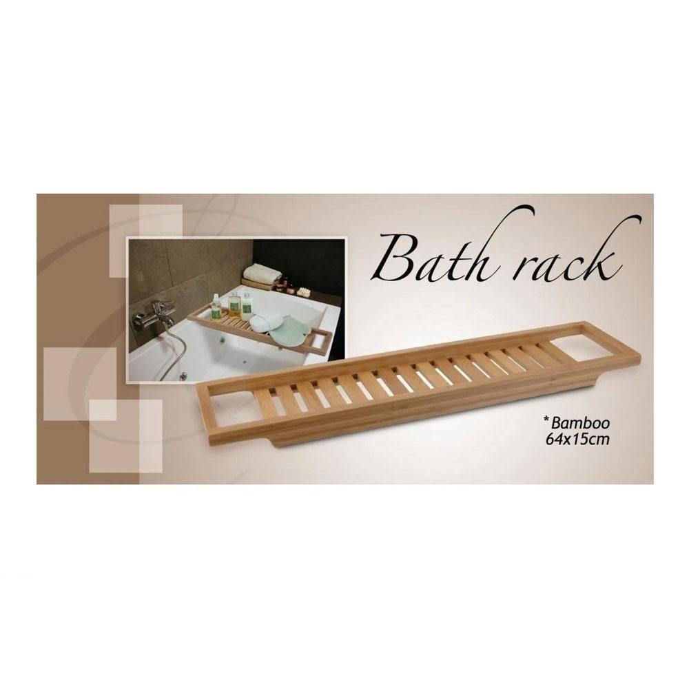 Bags Direct Eco-Friendly Bamboo Bath Tray Rack - 784200500 -  packaged. 64 x 15cm