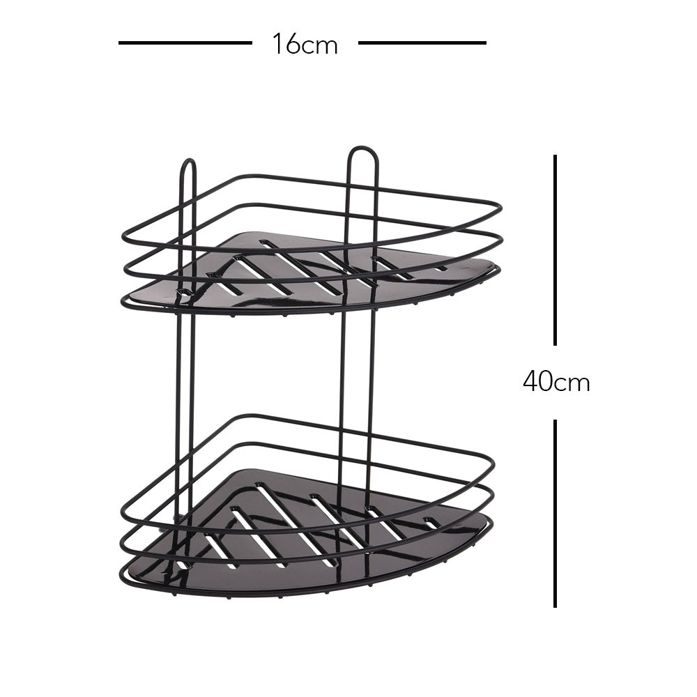 Metal powder coated bathroom rack with 4 suction cups and 2 trays with drainage holes. Keep all your shower and bath essentials tidy and organised from shampoo bottles, soaps, razors and cloths. Equipped with drainage holes. Ideal to use in the shower, bathtub or washbasin. Size: 20 x 20 x 23cm.. Bags Direct wholesale online shop