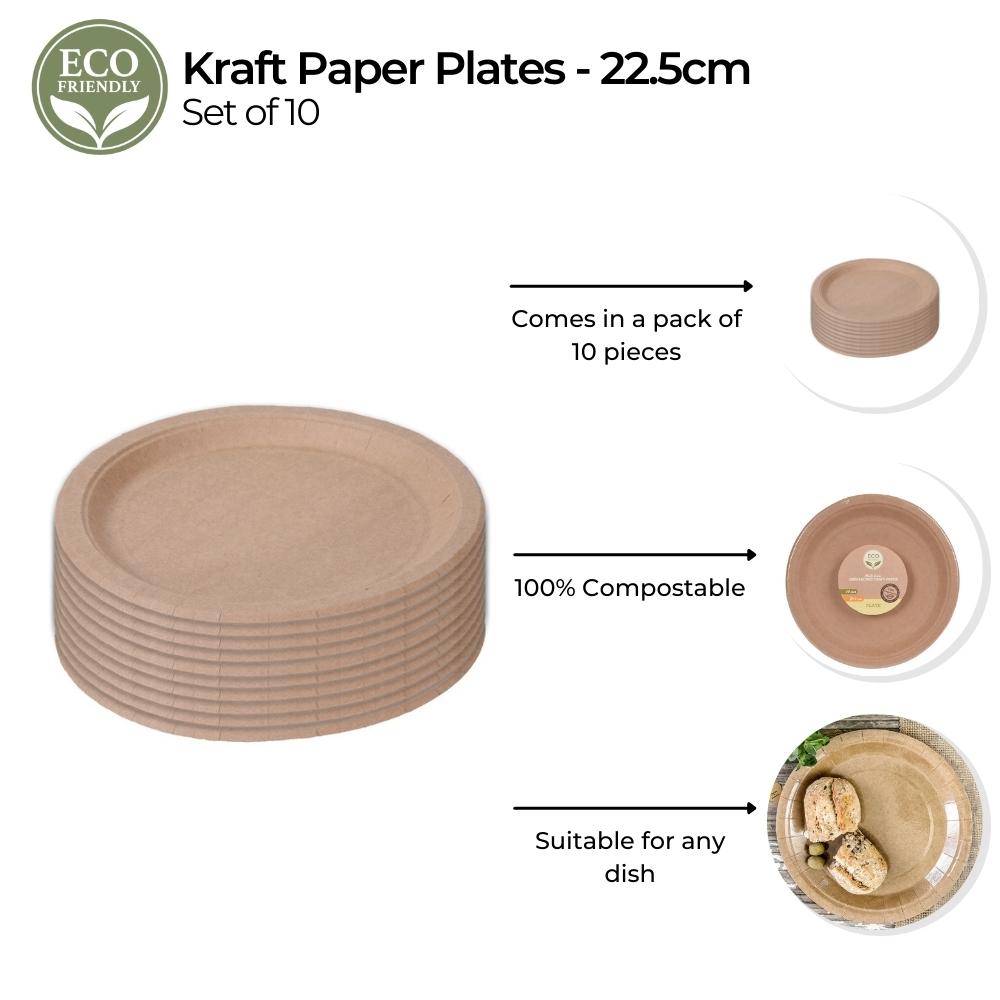 Kraft Paper Plates - Set of 10 Pieces - Biodegradable