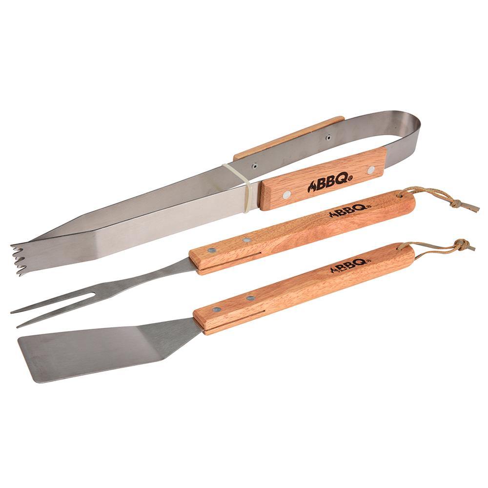 Barbecue Braai Tool Set - 3 Pieces - Chinese Hardwood & Stainless Steel