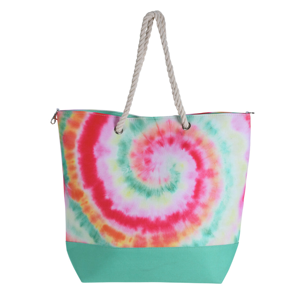 Beach Bag with Rope Handles and Magnetic Seal - Tie Dye Design