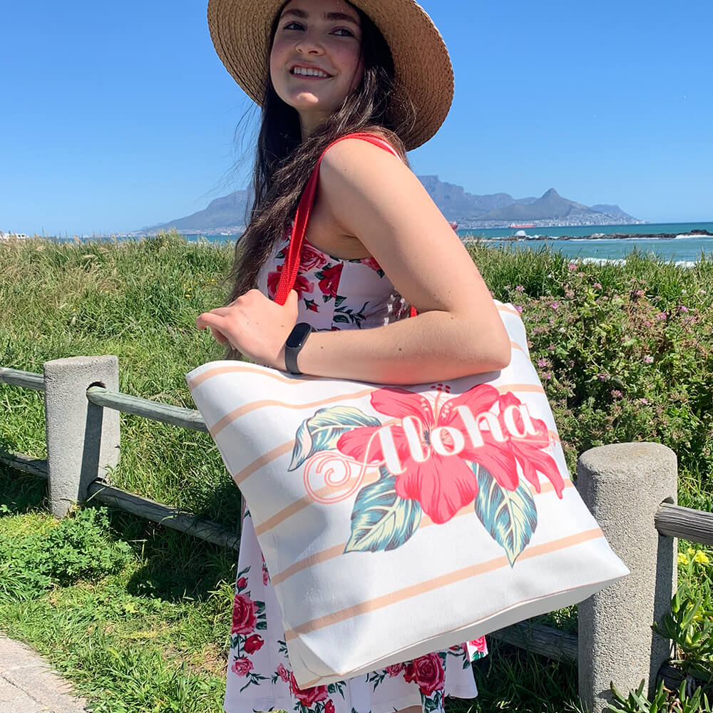 Beach Bag with Aloha Print and Floral Design