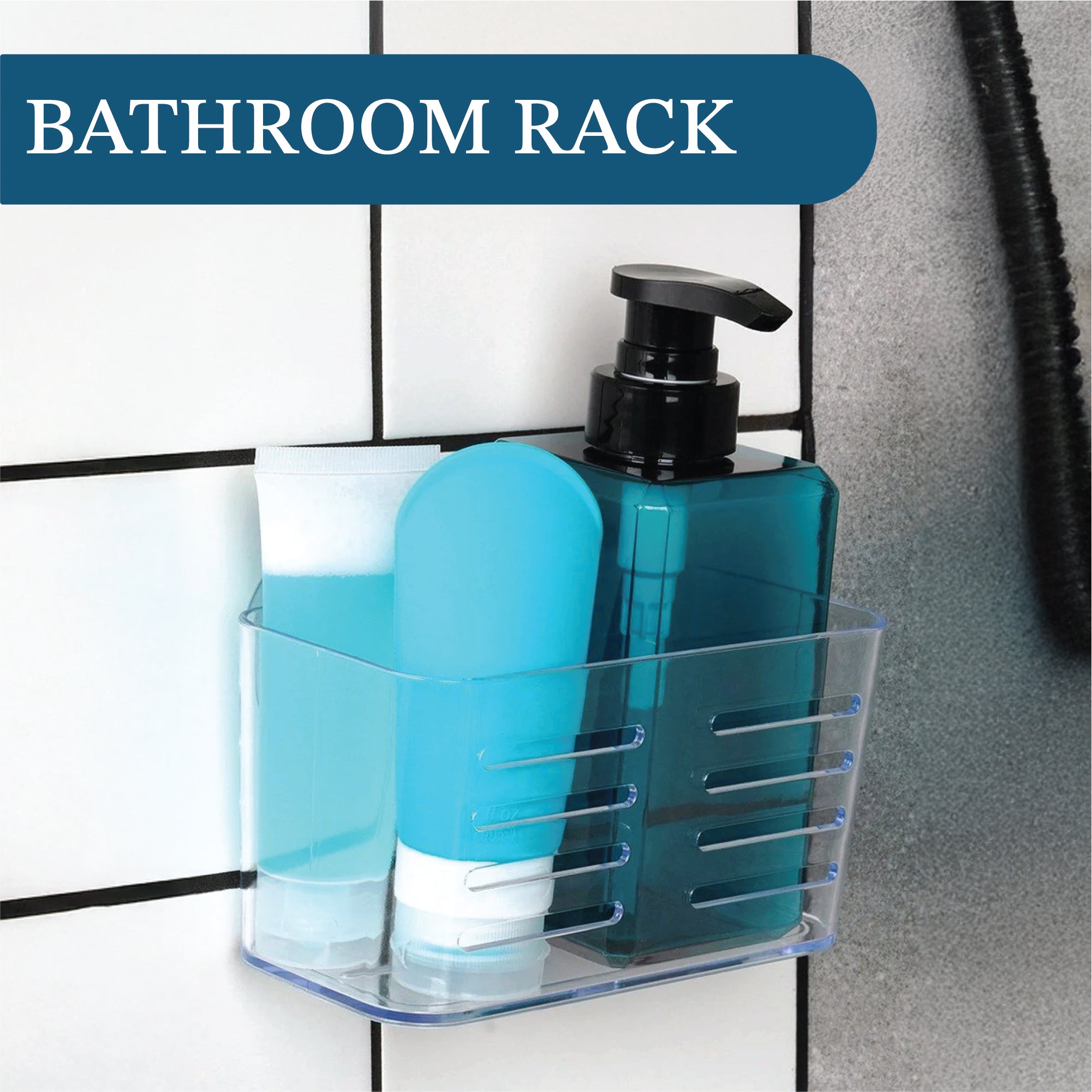 Bathroom Rack Caddy with 2 Suction Hooks – Clear Bathroom Organizer