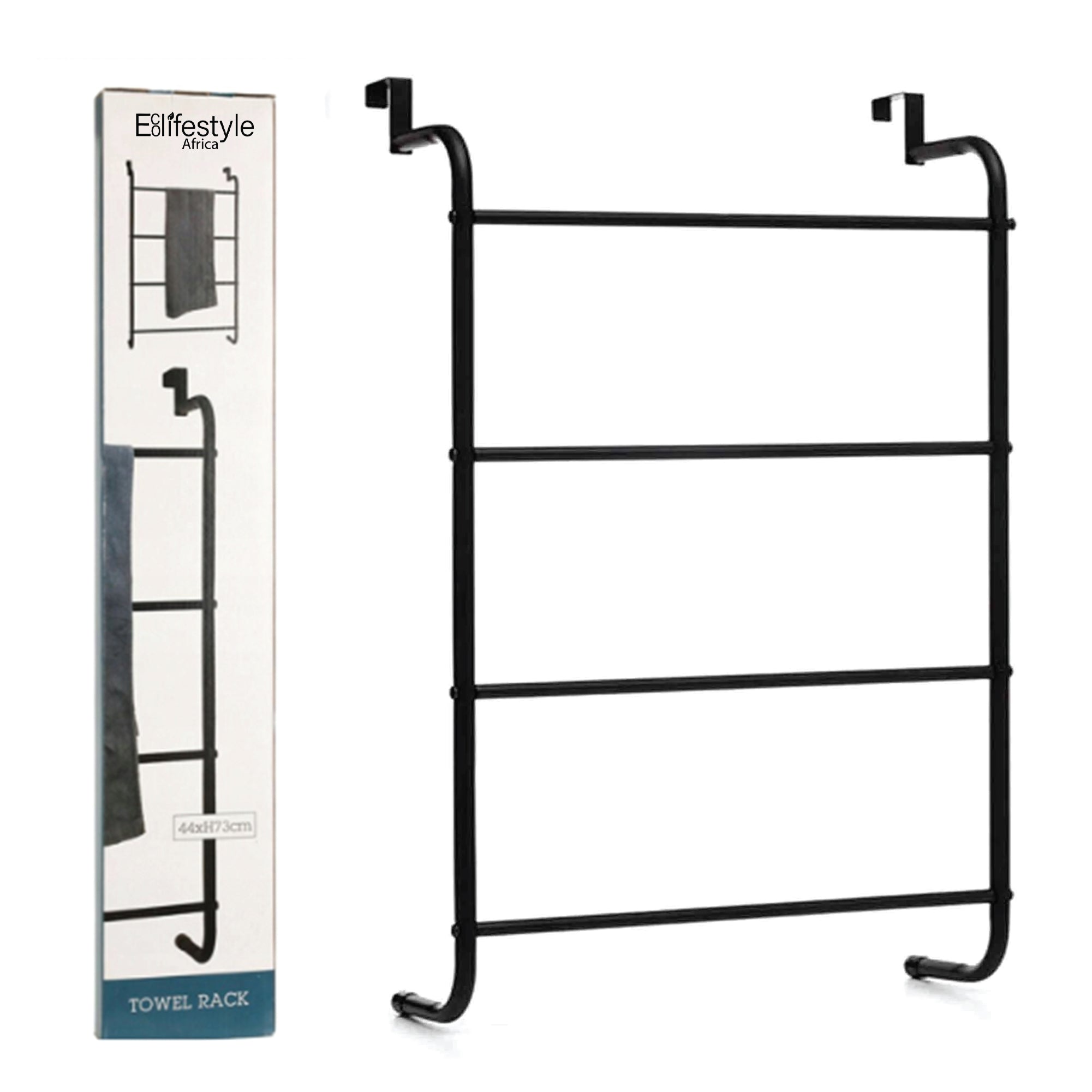 Steel Towel Rack - Over the door - 4 Towels, Black Bathroom Towel Organizer