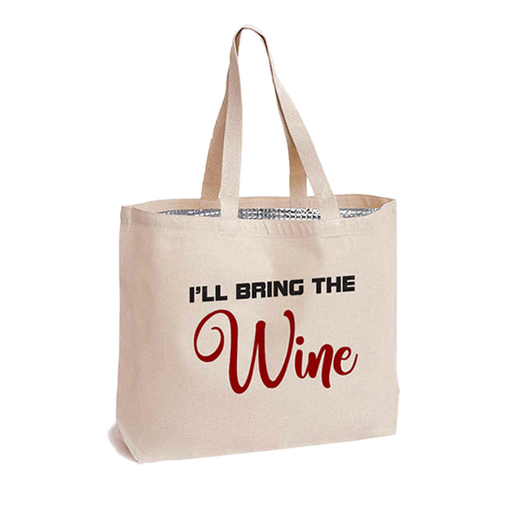 Wiederverwendbare Wein-Einkaufskühltasche aus Baumwolle mit Markenlogo