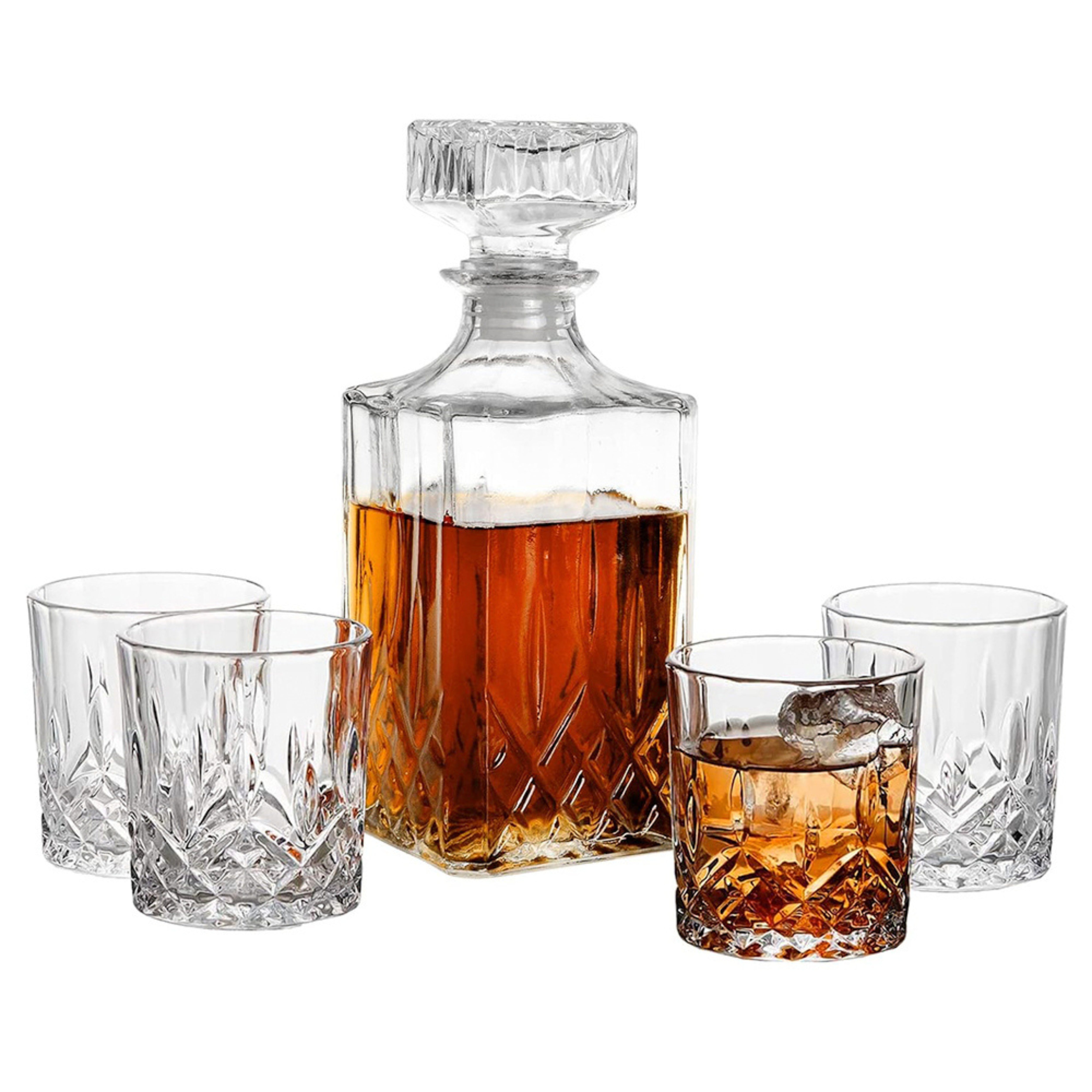 Whisky-Dekanter 900 ml mit 4 Gläsern 230 ml – Geschenkset – Diamantschliff