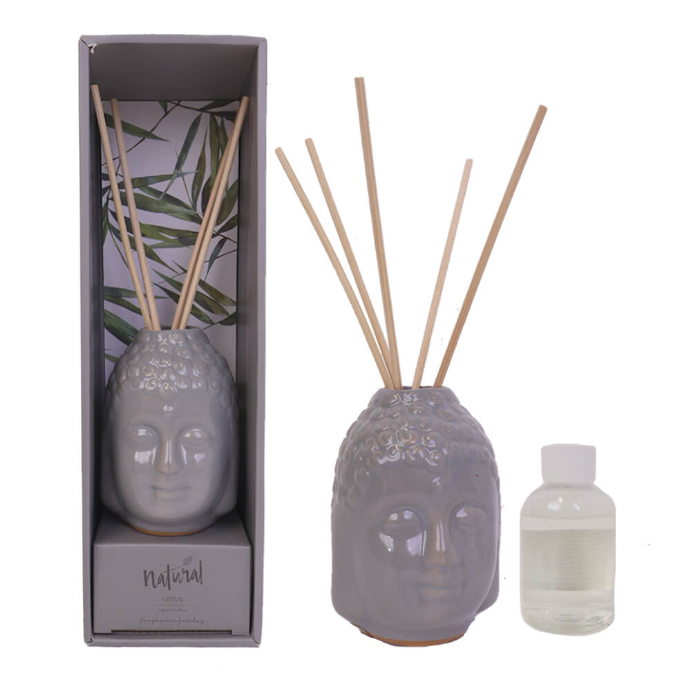 Diffuser - 100ml Fragrance & 6 Reed Sticks - Scented Ceramic Buddha Design