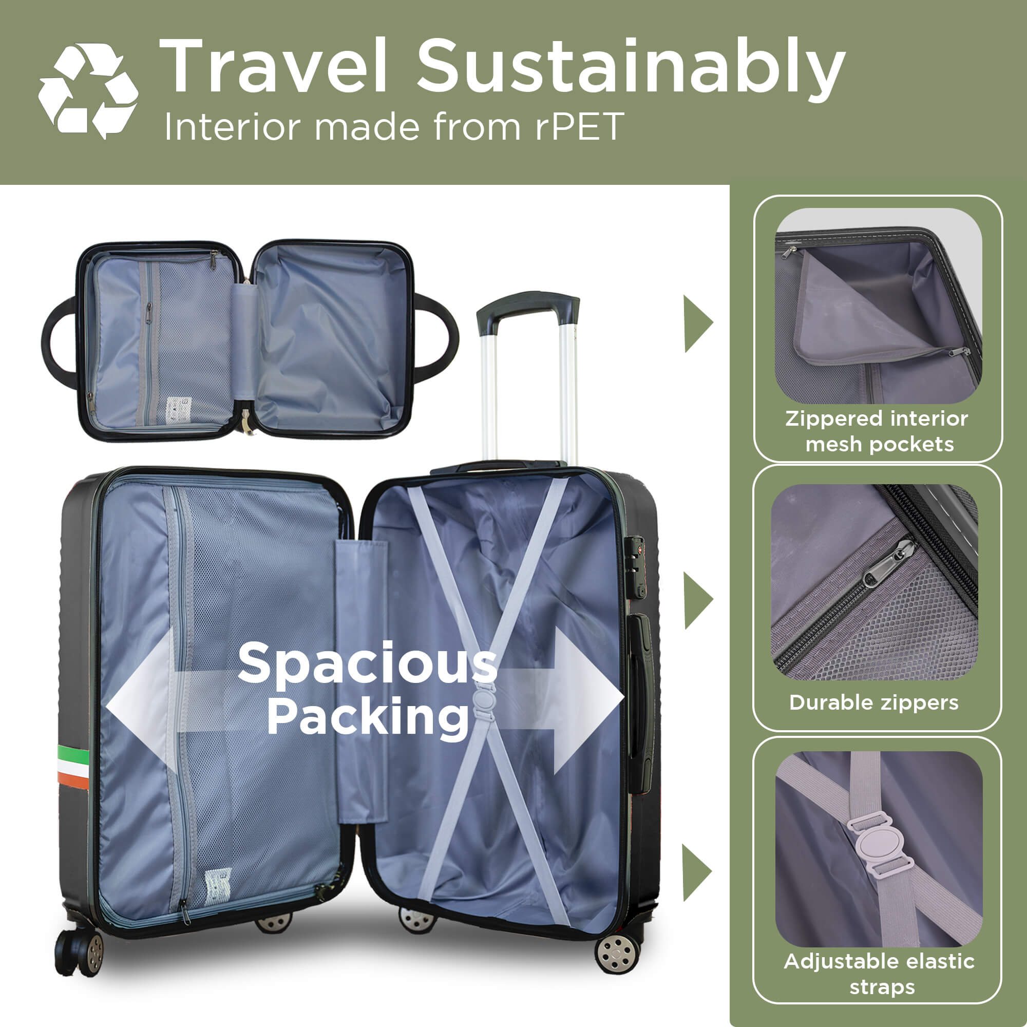 Roma Hartschalen-Gepäckset auf 360°-Spinnerrädern mit TSA-Schloss und Schutzhülle