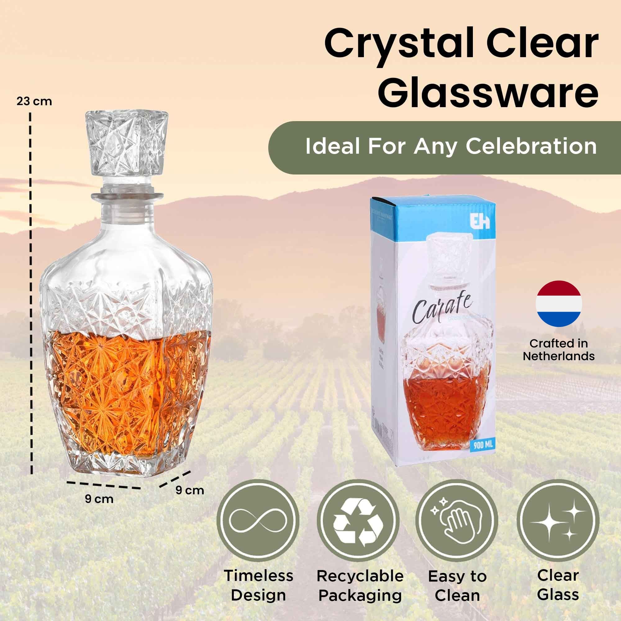 Whiskey Decanter with Airtight Lid - 900ml - Diamond Cut