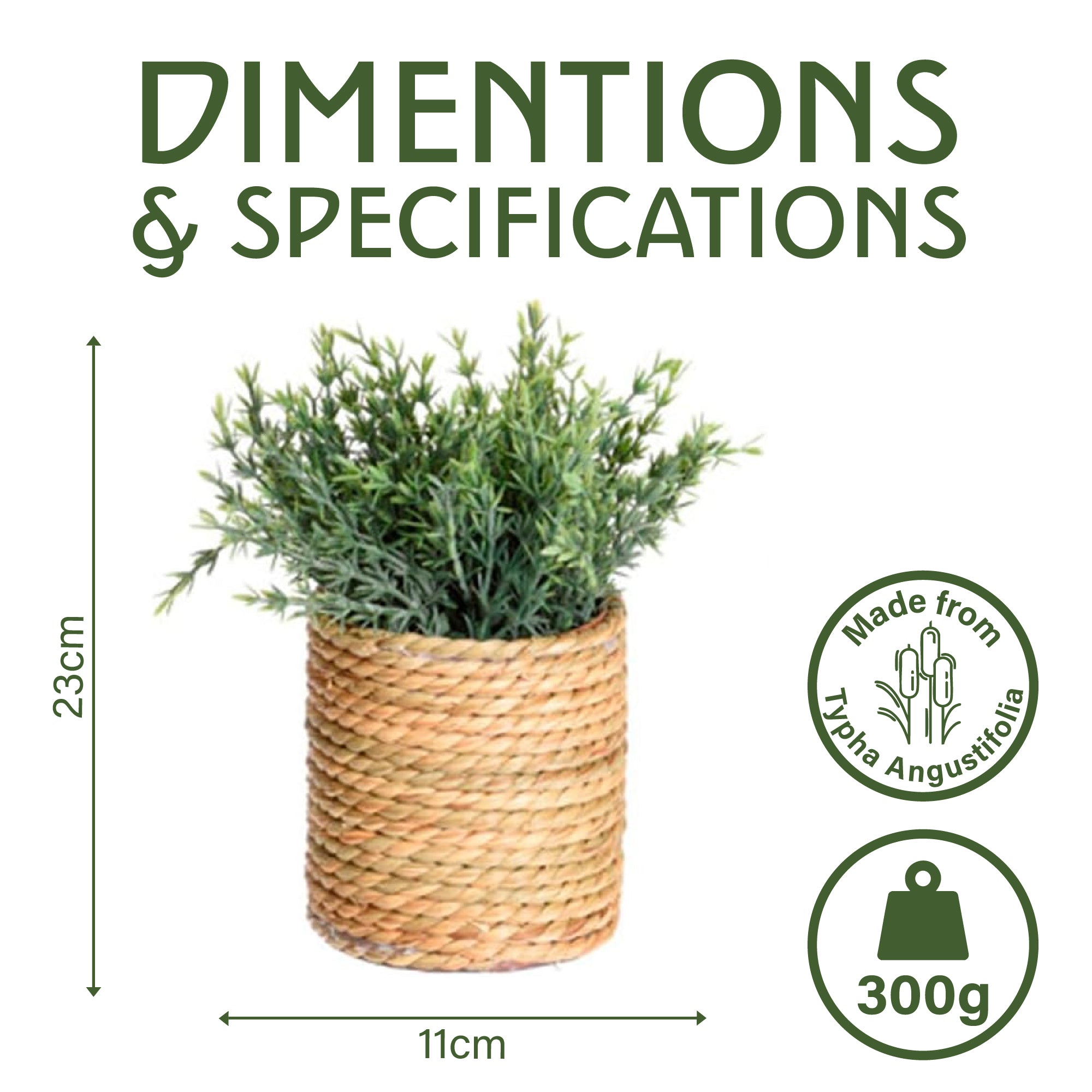 Artificial Plant in Seagrass Pot – 23cm Tall, 4 Assorted Designs