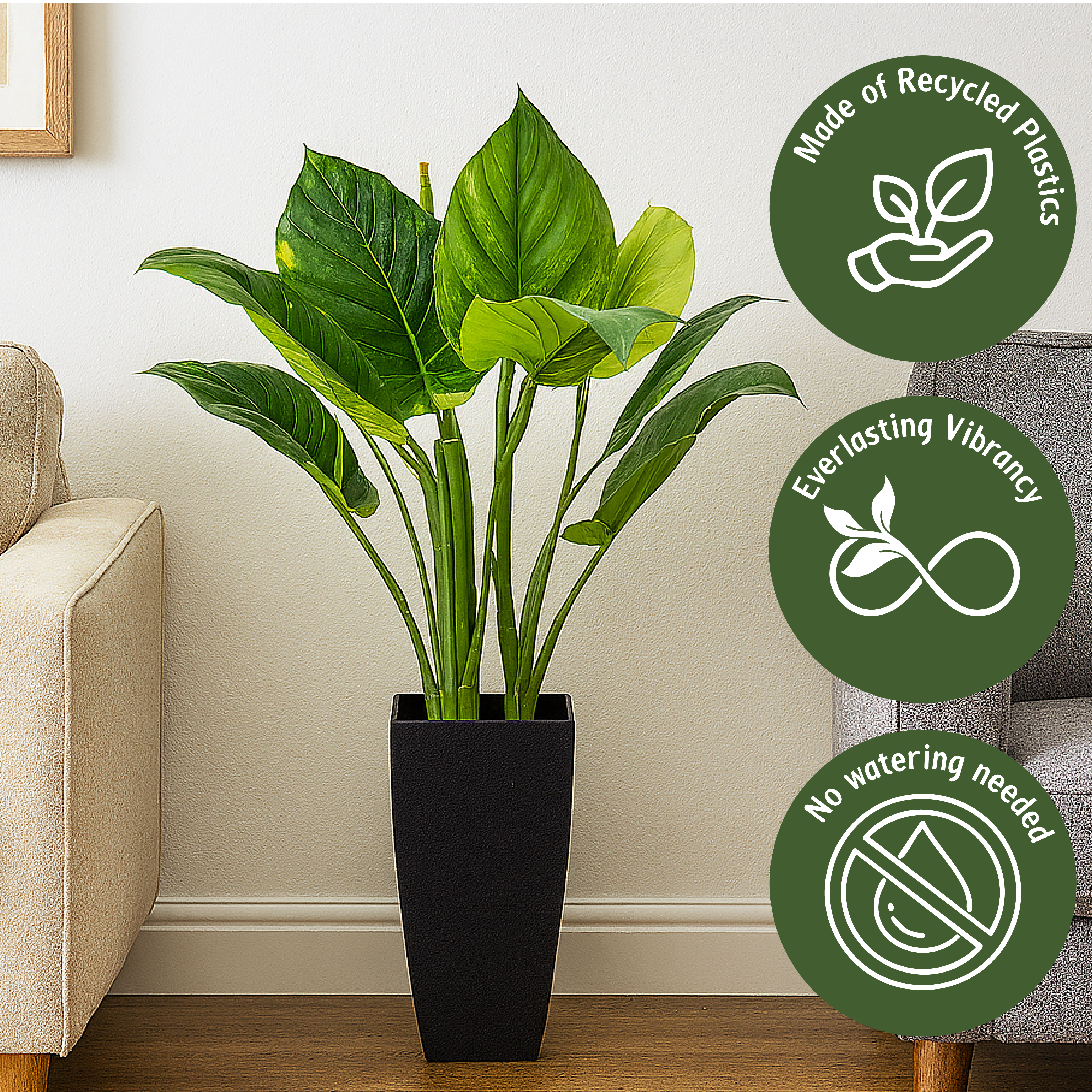 Artificial Plant in Pot with Artificial Stones - 65cm