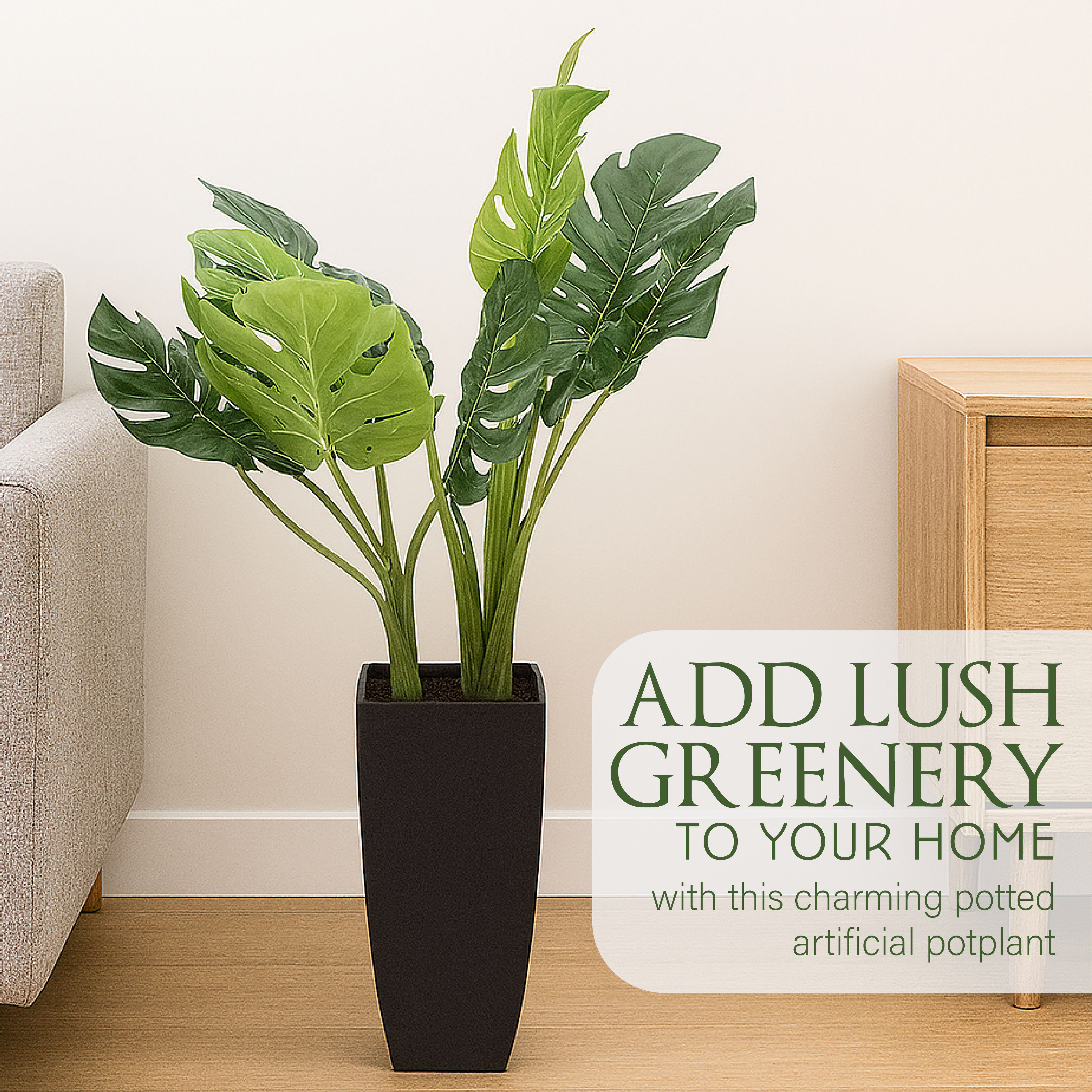 Artificial Plant in Pot with Artificial Stones - 65cm
