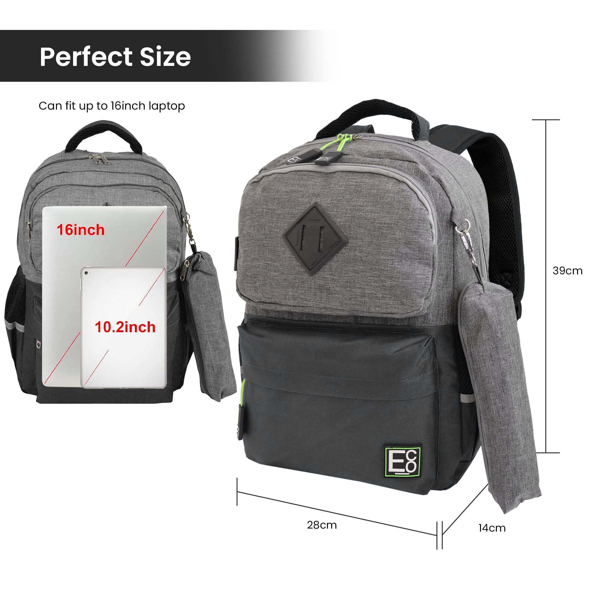 Student Backpack with Clip-on Pencil Case