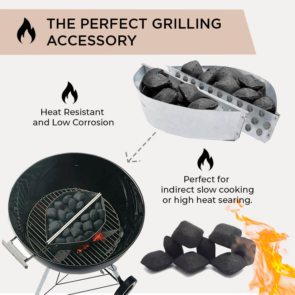 Braai Grill Charcoal Briquets Holder - Set of 2 Pieces with Fire Starters