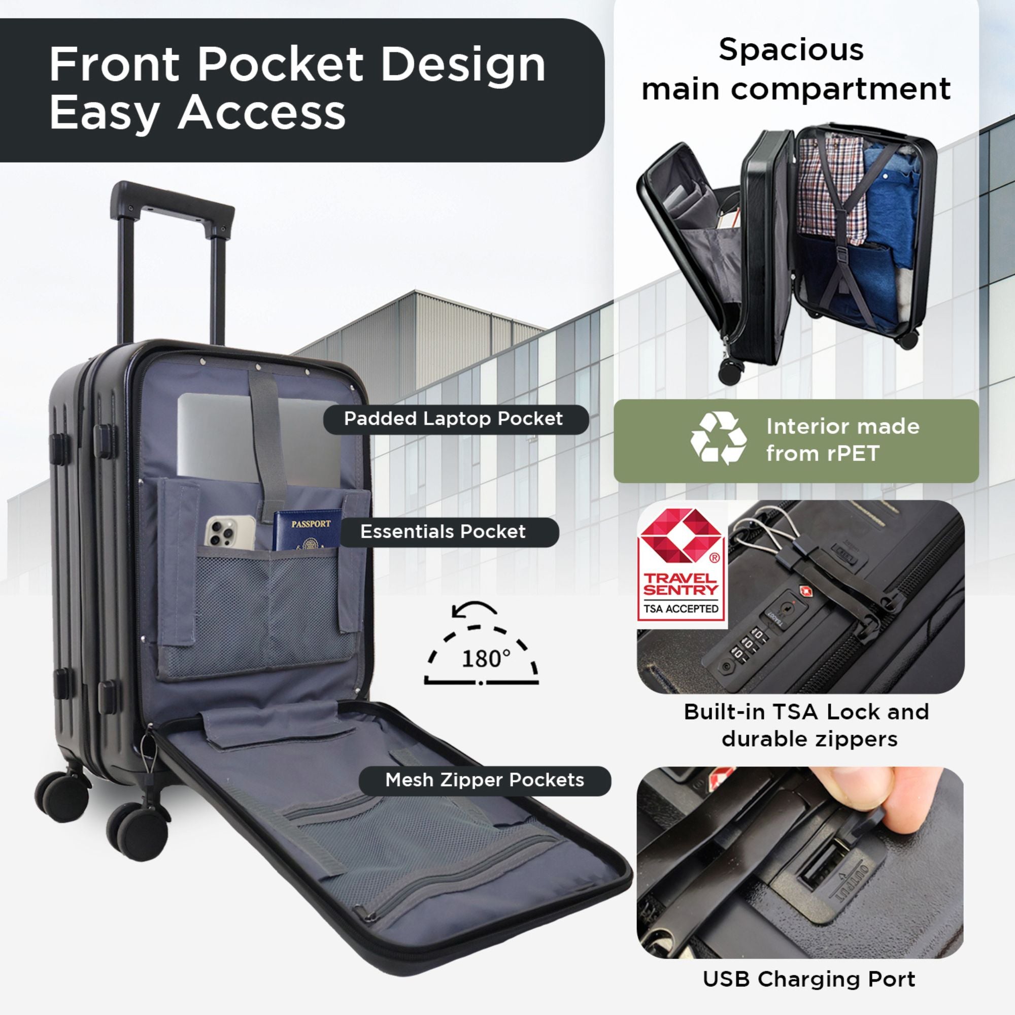 Seattle Business Carry on Luggage Case with Laptop Compartment - 55 cm