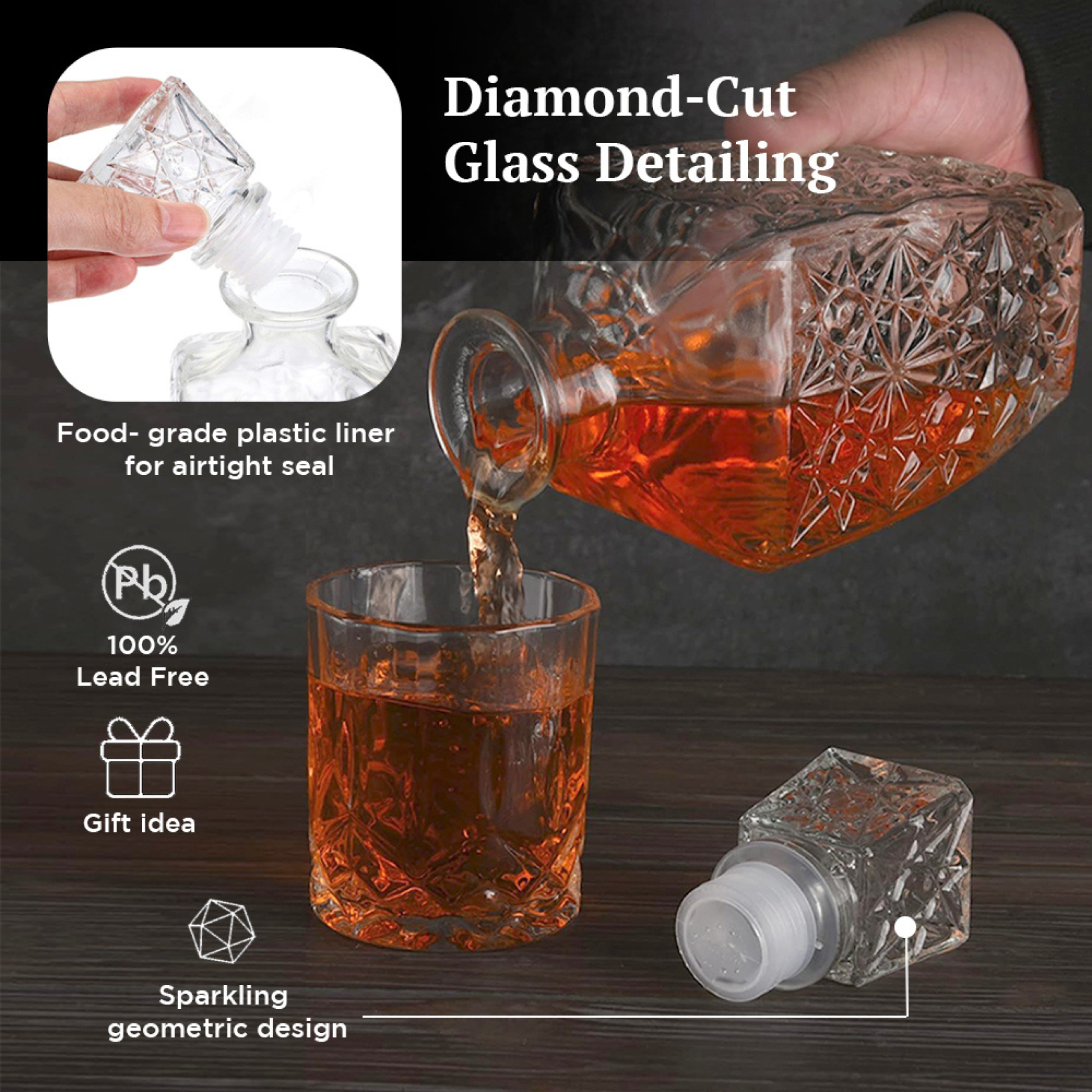 Whiskey Decanter with Airtight Lid - 900ml - Diamond Cut