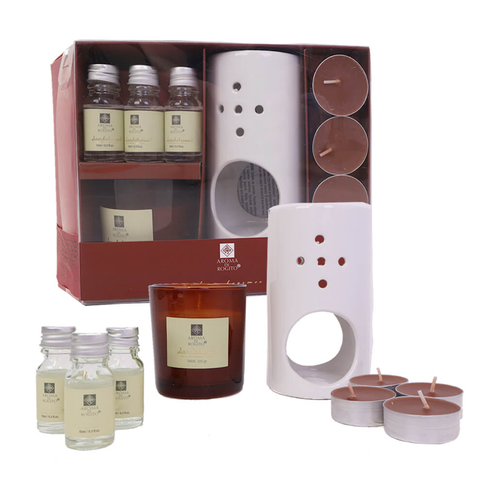 Set de regalo con difusor de aromas con quemador de aceite de cerámica, aceites esenciales y velas aromáticas