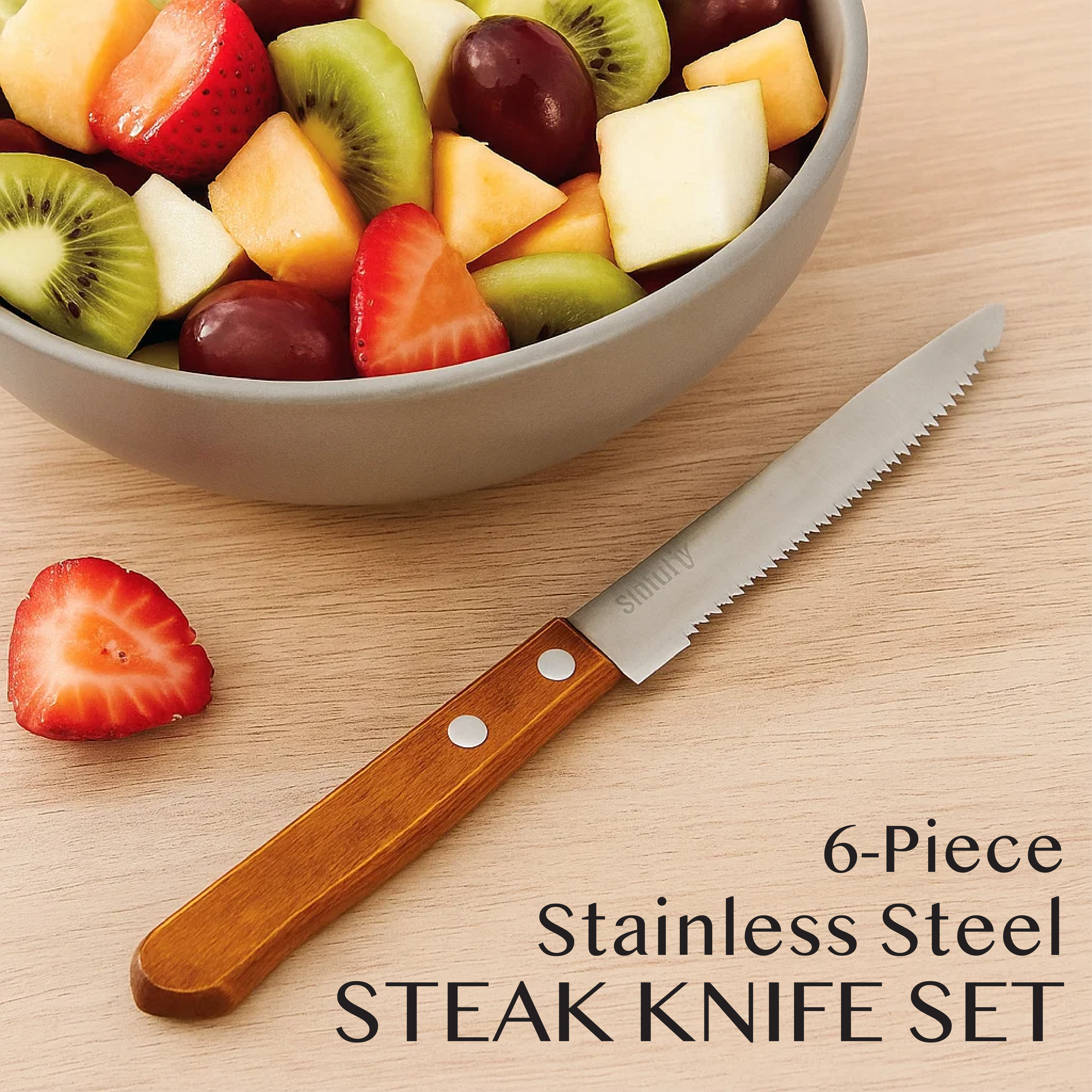 Stainless-Steel Knives with Wooden Handle - Set of 6
