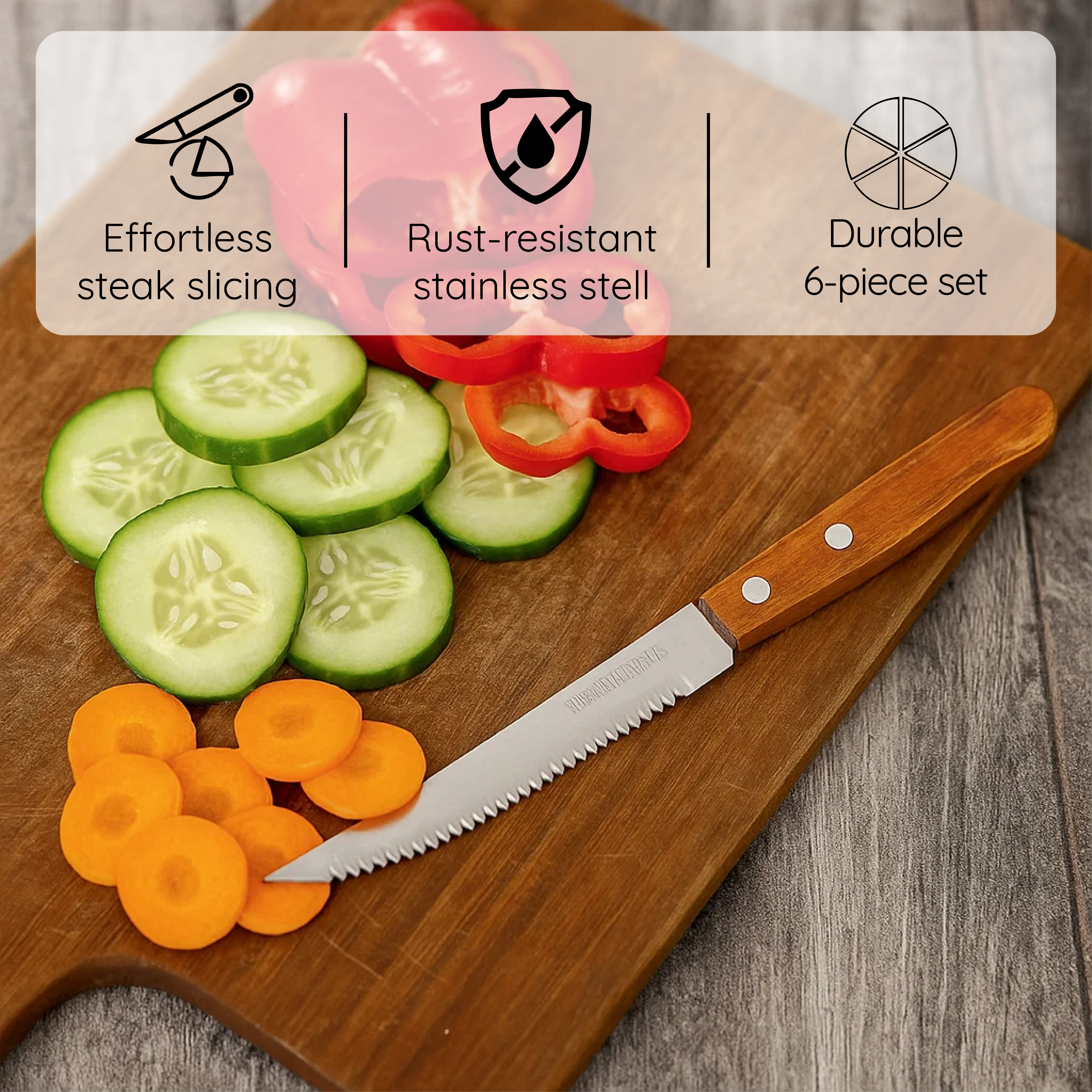 Stainless-Steel Knives with Wooden Handle - Set of 6