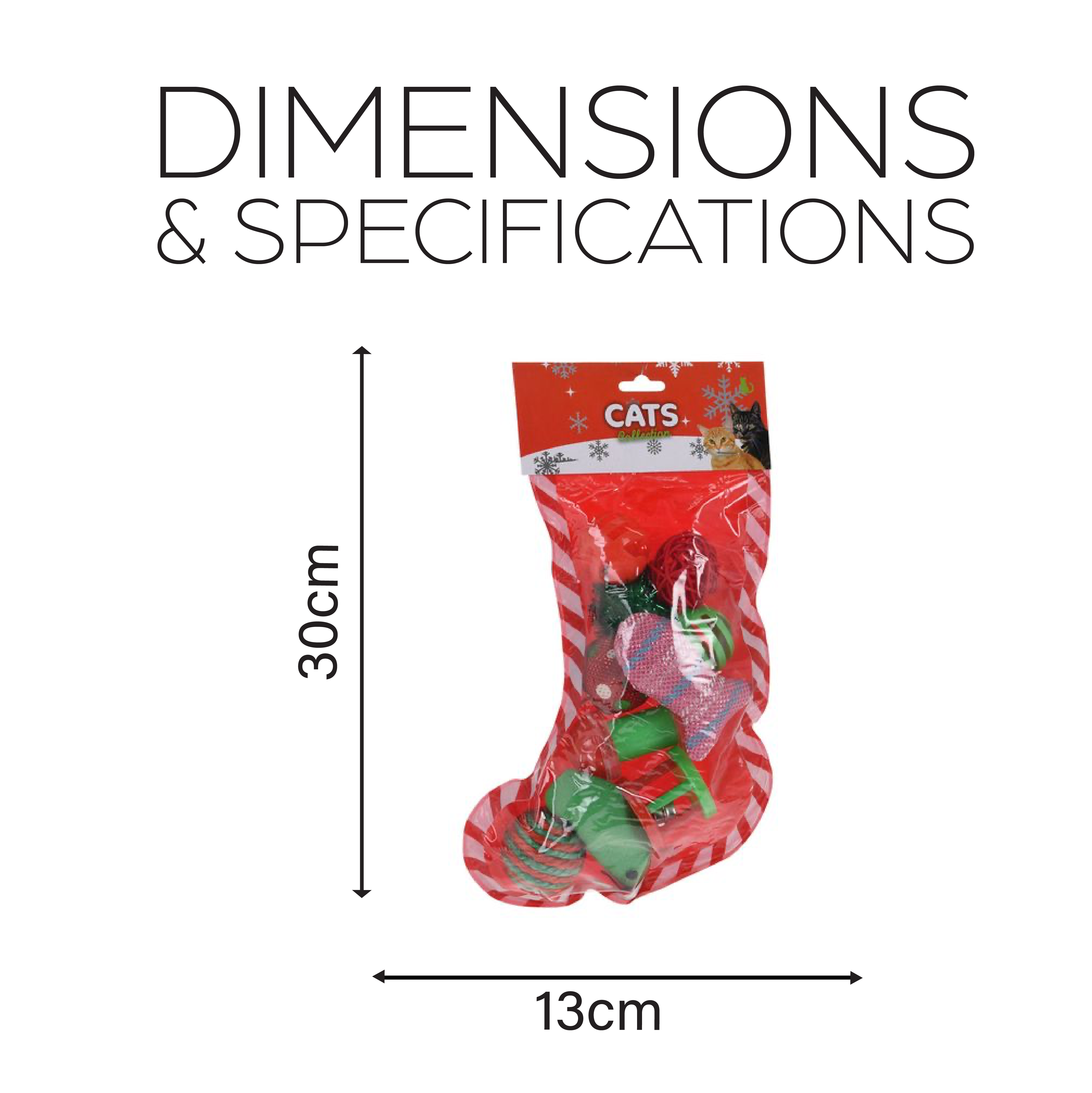 Cat Toys in Christmas Stocking - Set of 10
