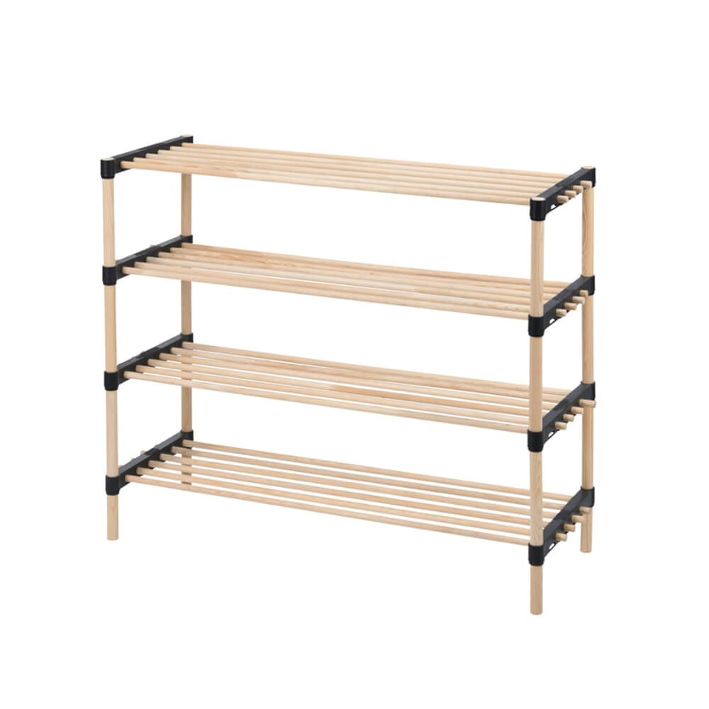 Natural Pinewood Shoe Rack with 4 Shelves