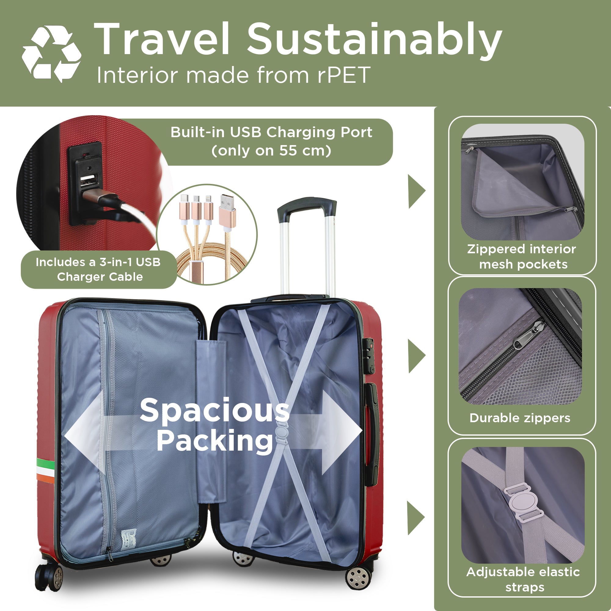 Roma Hartschalen-Gepäckset auf 360° drehbaren Rädern mit TSA-Schloss – Roma Design