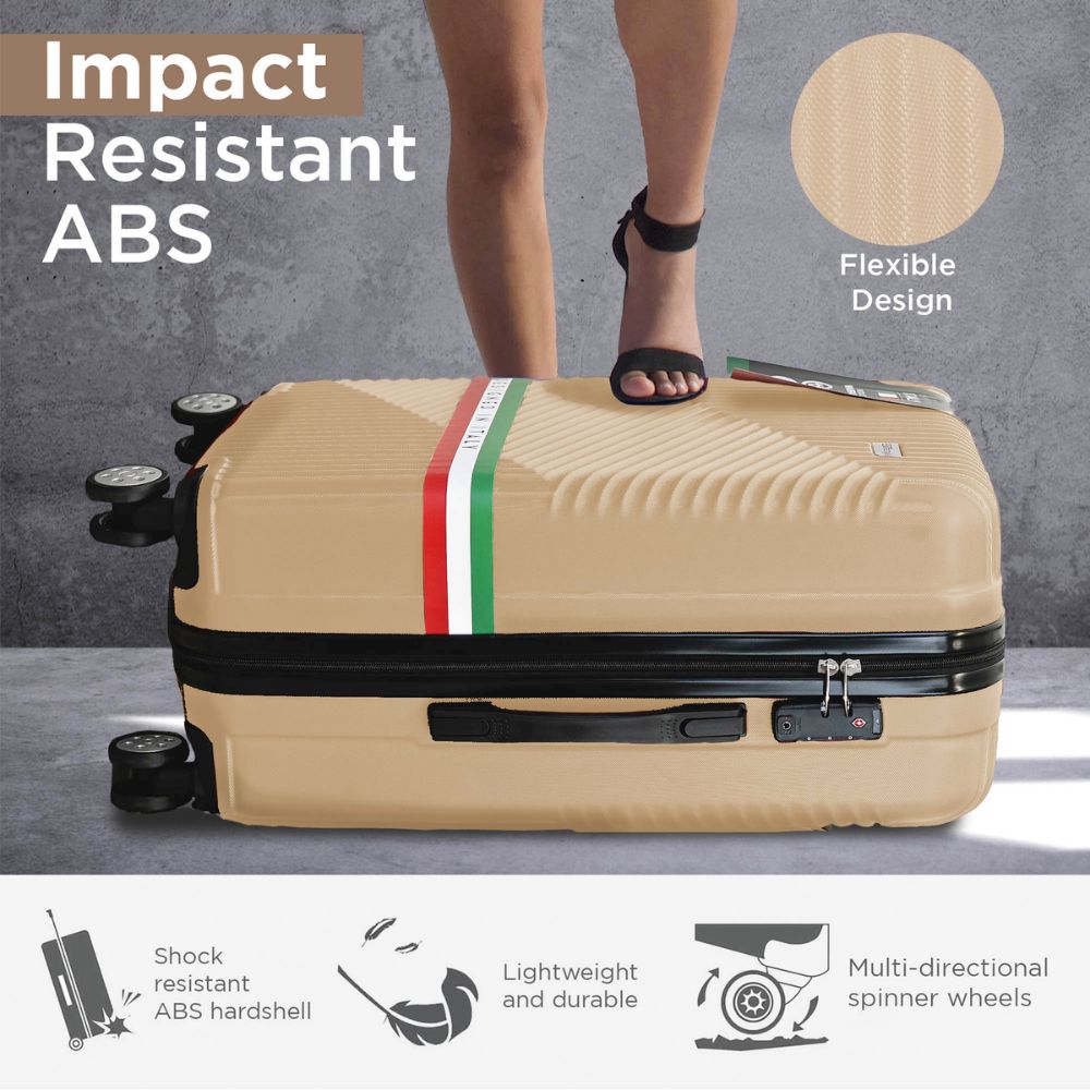 Vorbestellung: Roma Hartschalen-Gepäckset auf 360°-Spinner-Rädern mit TSA-Schloss – Gold-Design
