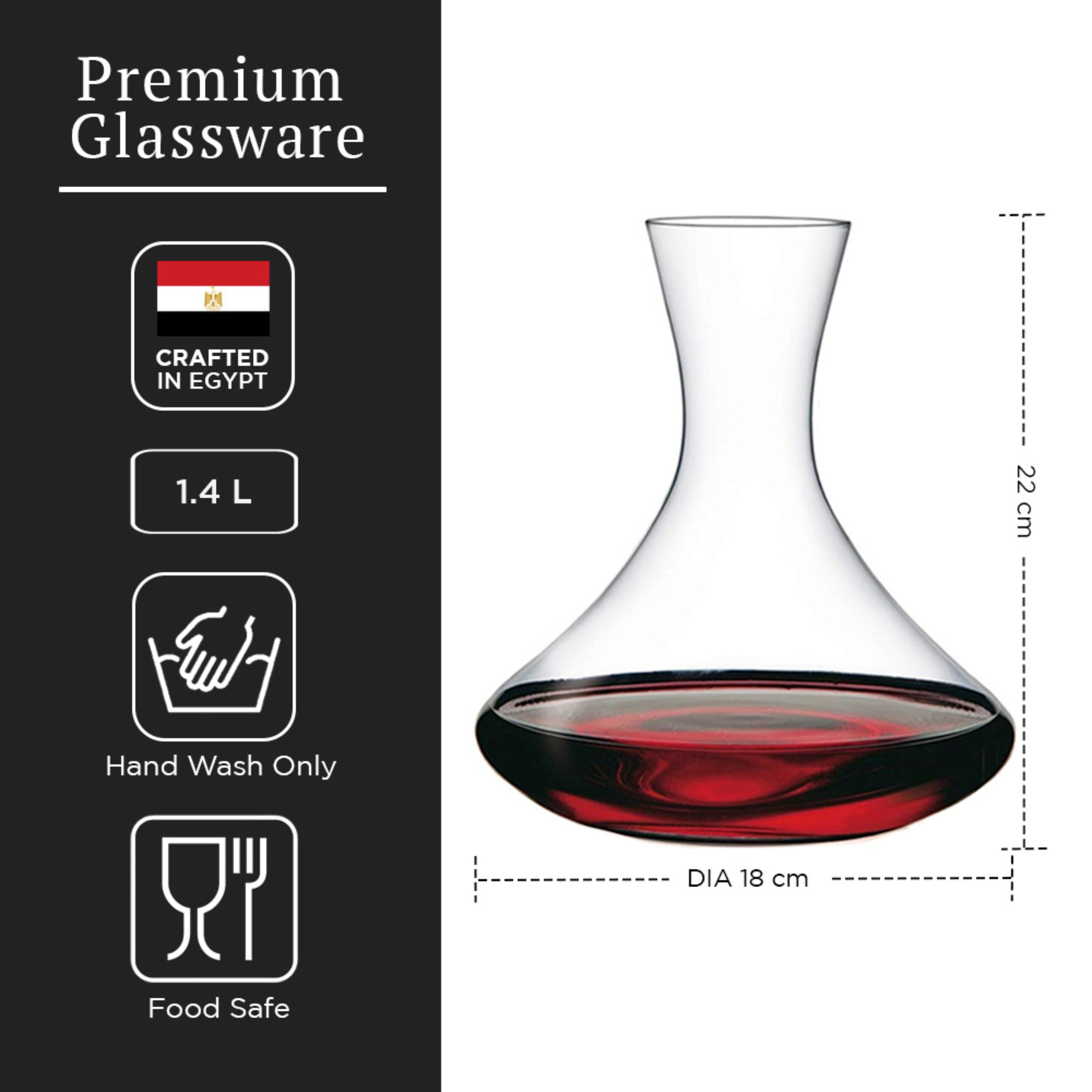 Glaskaraffe für Wein – 1,4 Liter – 1400 ml