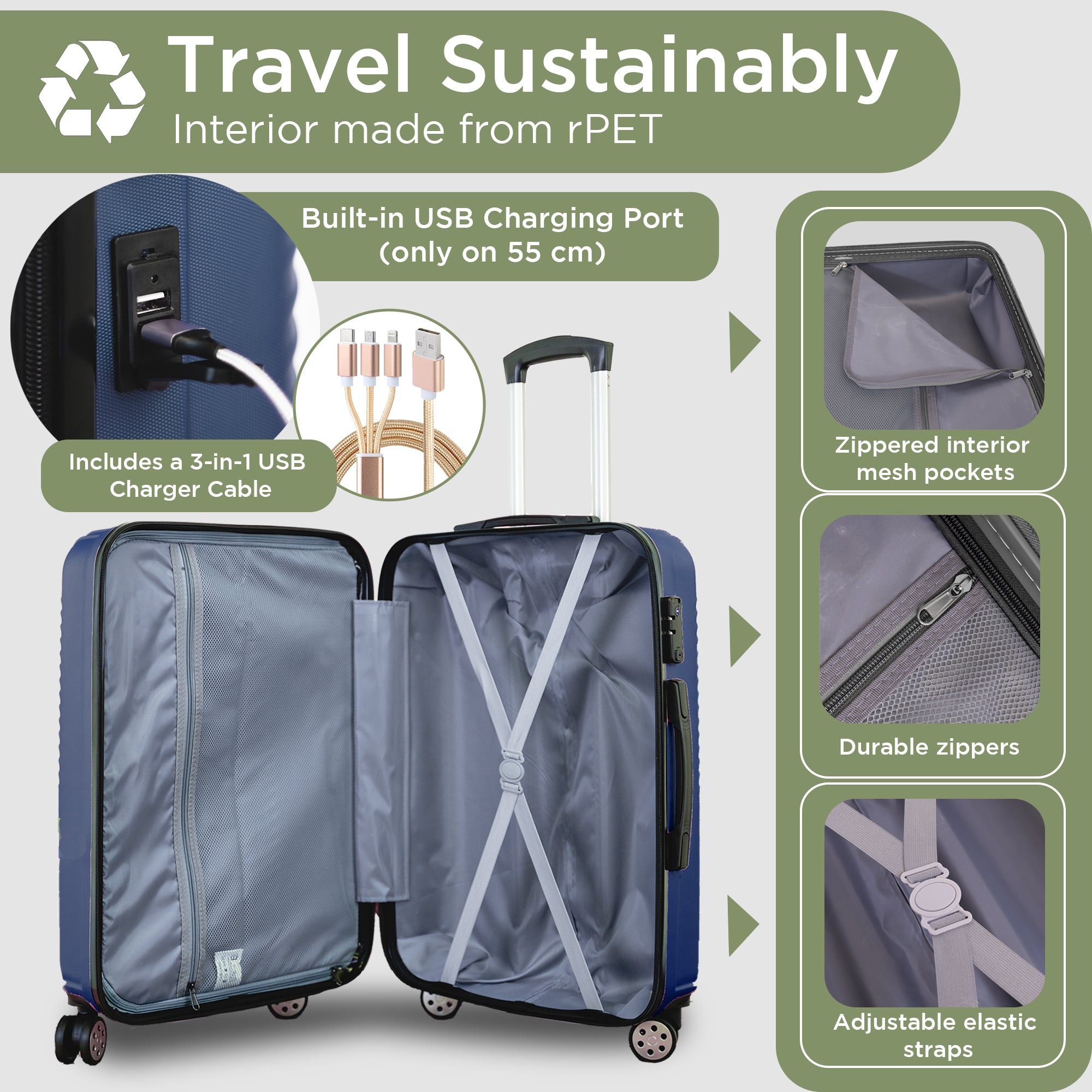 Umweltfreundliches Hartschalen-Gepäckset Santorini – 360-Grad-Rollen – 2-teilig