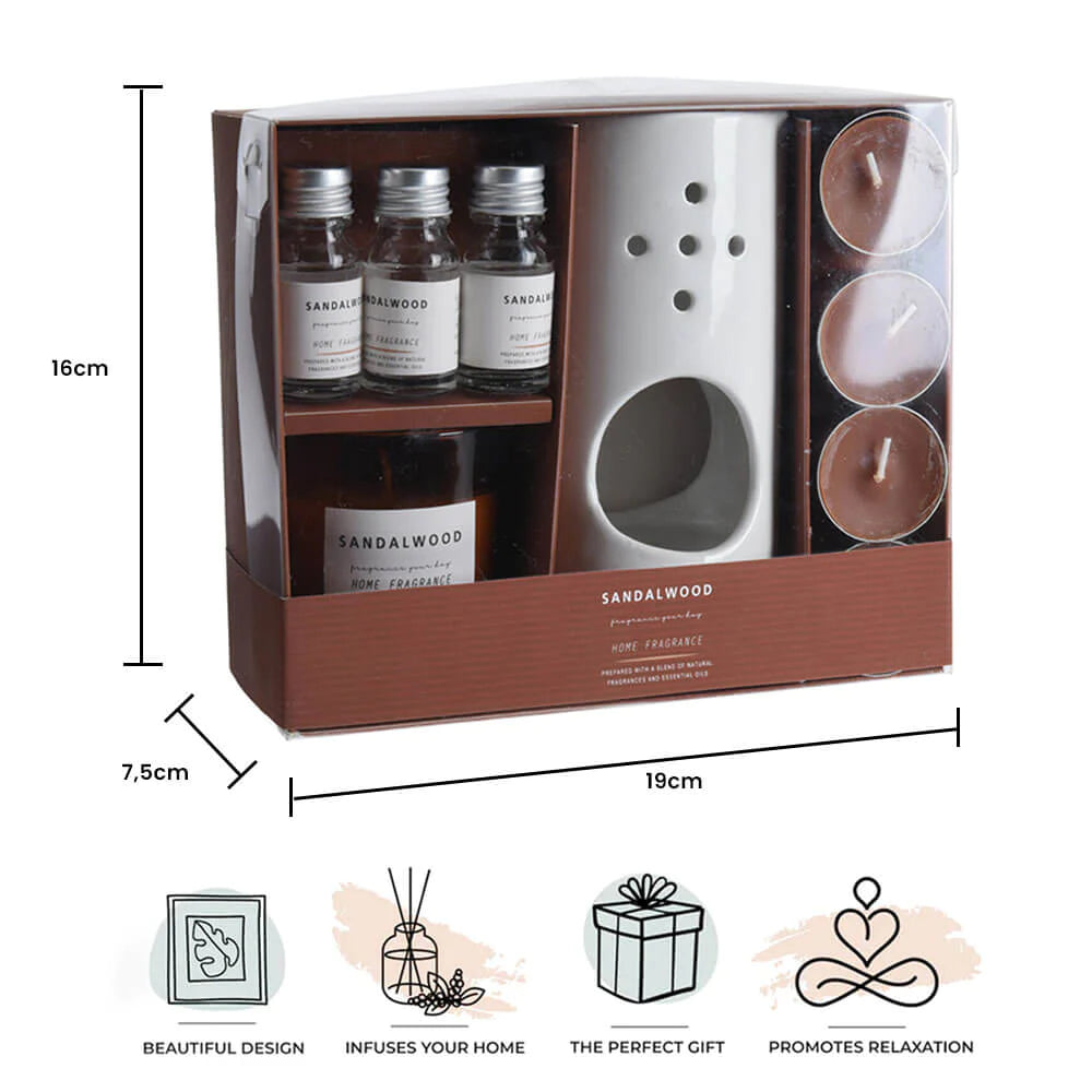Aroma Diffuser Gift Set with Ceramic Oil Burner, Essential Oils and Scented Candles