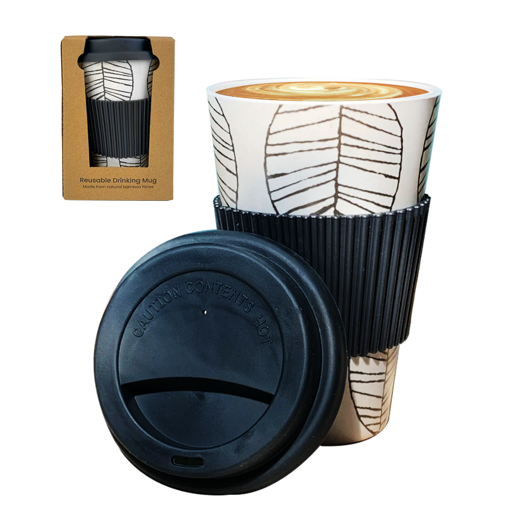 Eco-Friendly Bamboo Coffee Mug with Silicone Lid and Heat Grip - 425ml