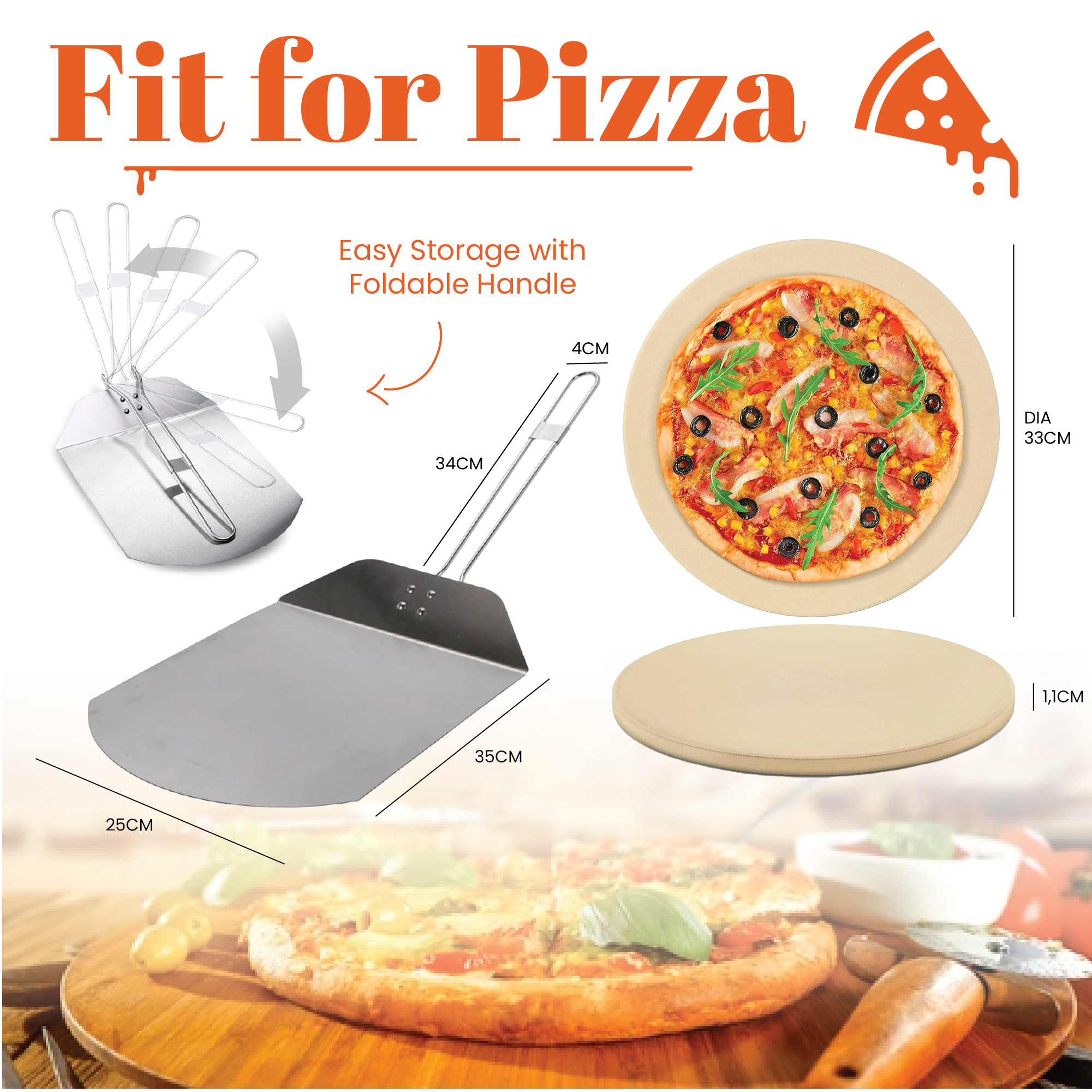 Pizza Stone and Pizza shovel  - 33cm