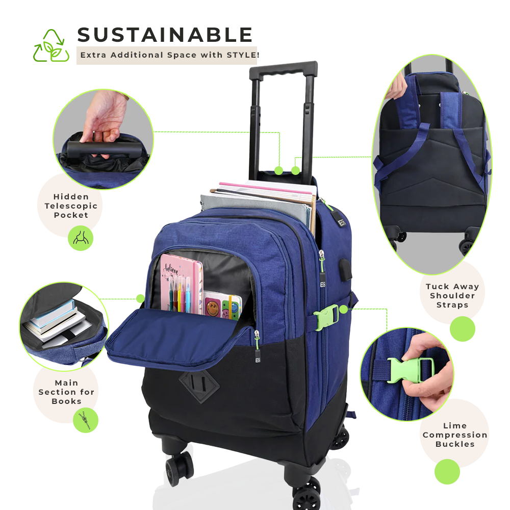 Spinner Trolley Backpack with Coolerbag Compart and USB Port