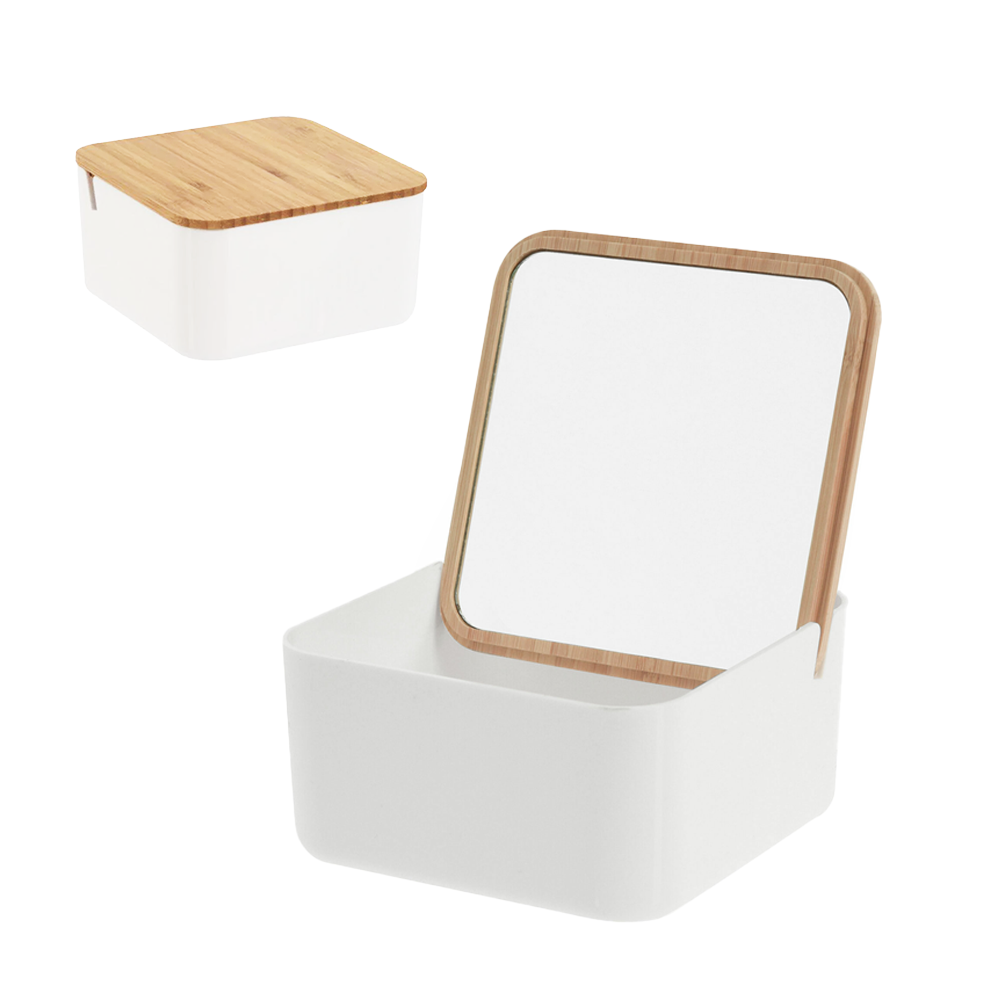 Eco-Friendly Makeup Organiser with Bamboo Lid & Mirror